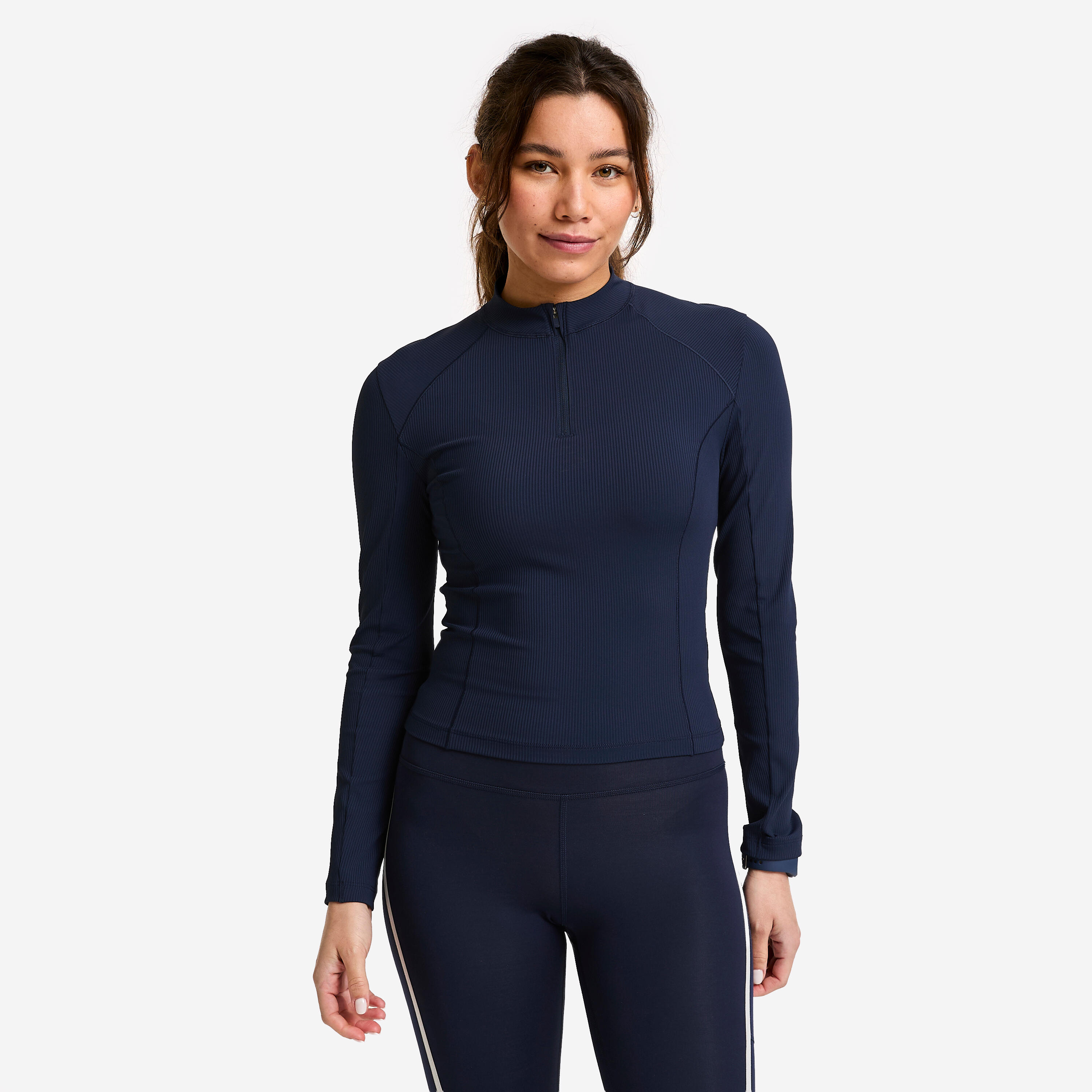 Langarmshirt Damen halber Reißverschluss - dunkelblau
