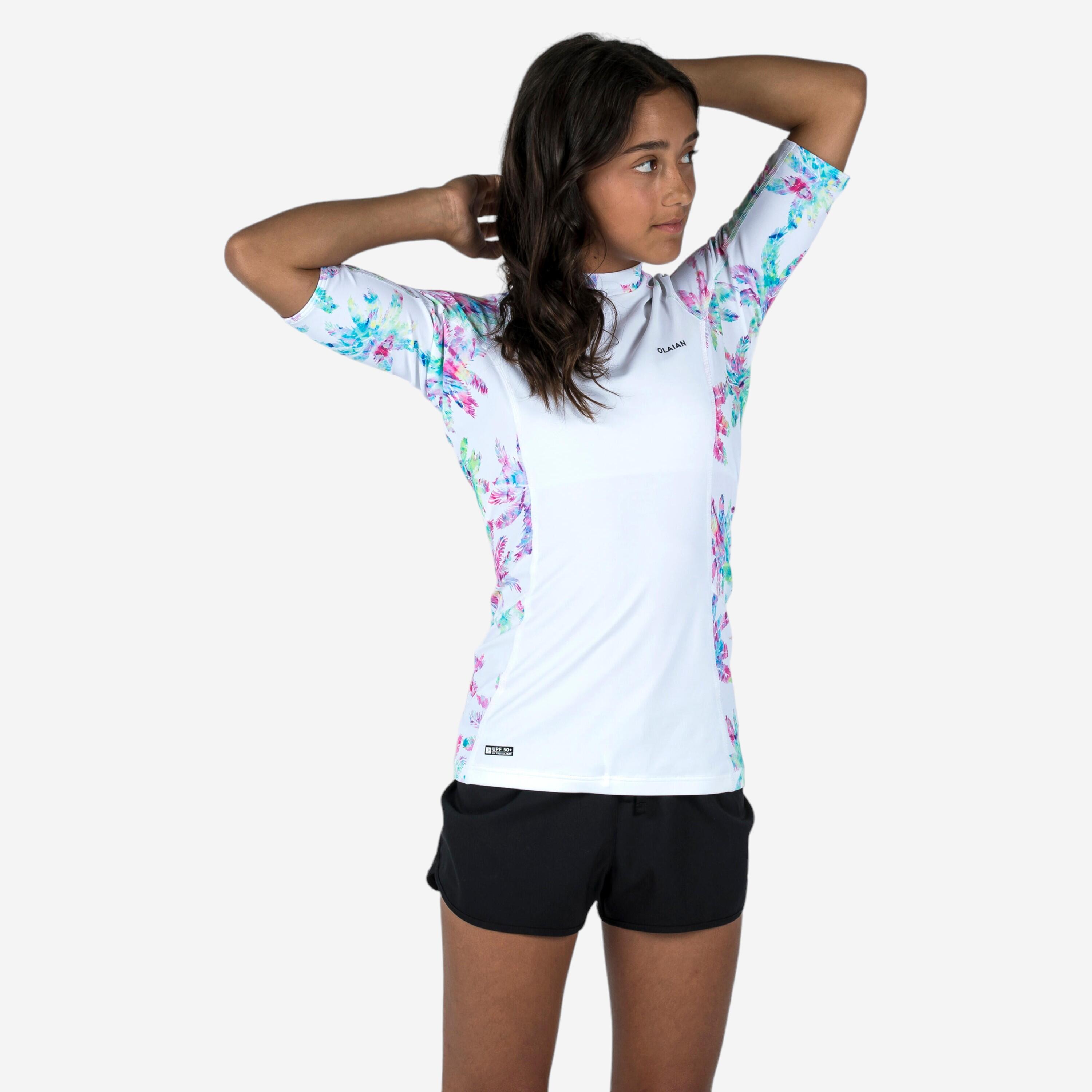 UV-Shirt kurzarm Kinder 500 Palm weiß
