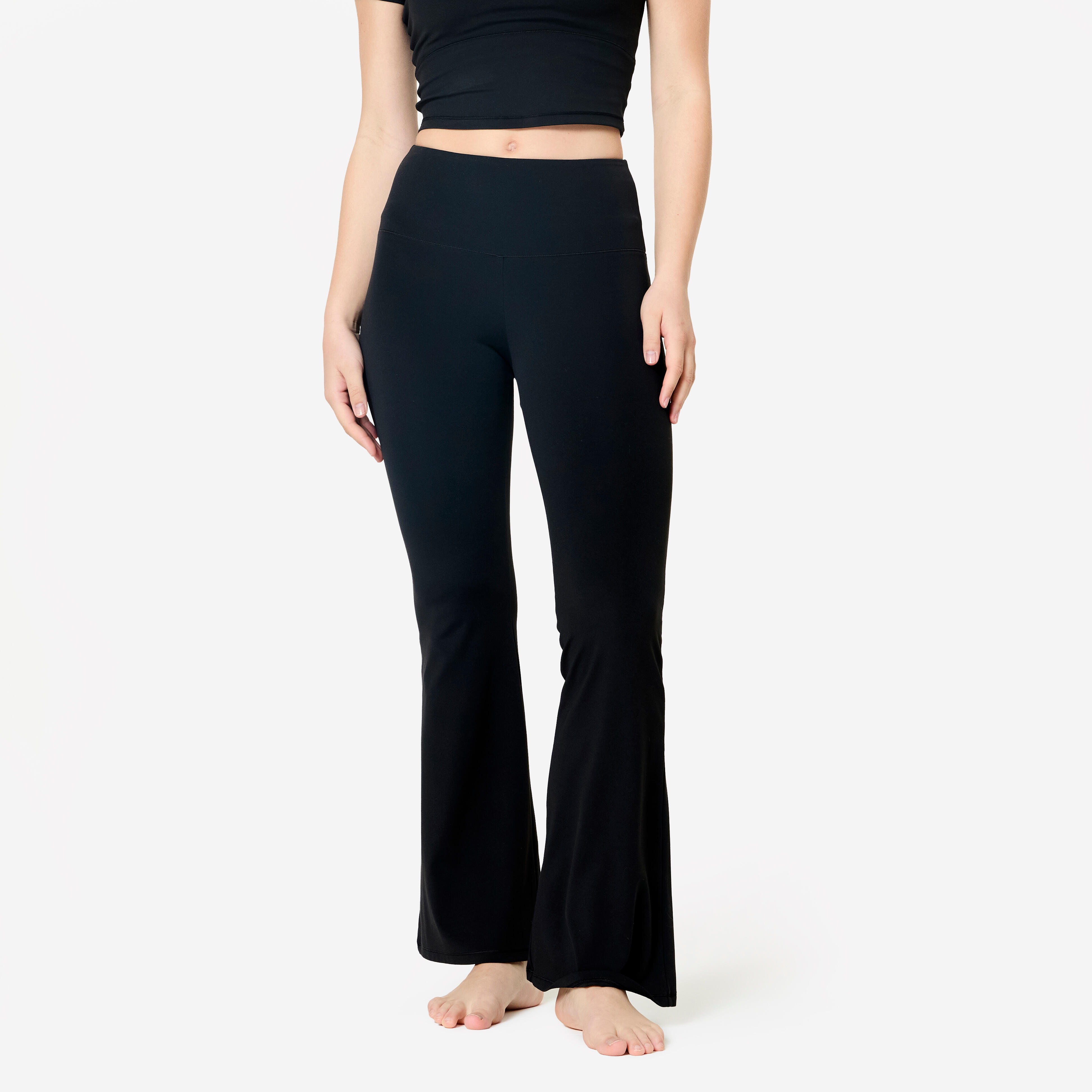 Leggings Schlaghose Damen Yoga und Pilates weich und dehnbar, Breathe schwarz