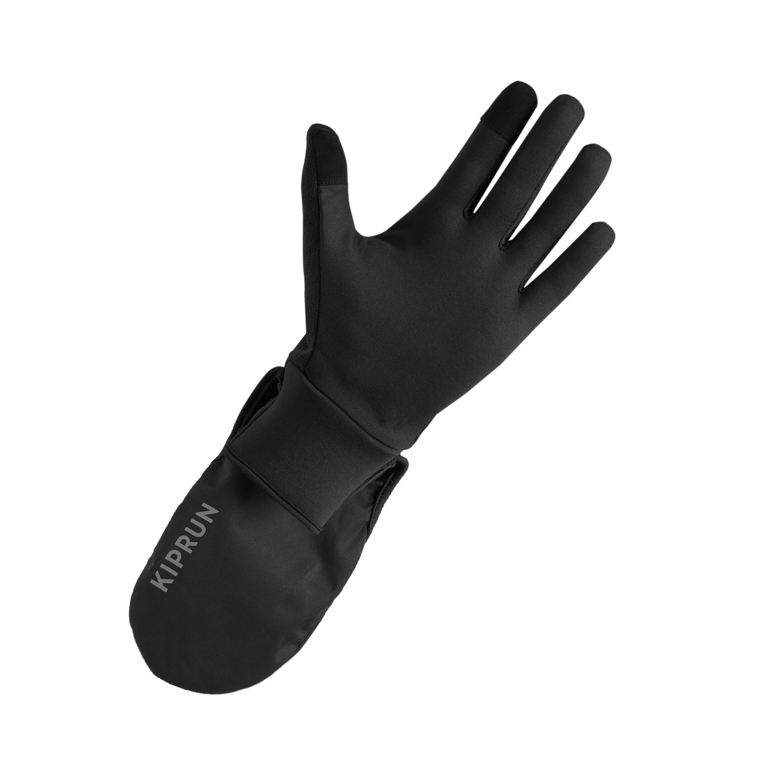 Lauf-Handschuhe mit integrierten Fäustlingen - Evolutiv V2 schwarz