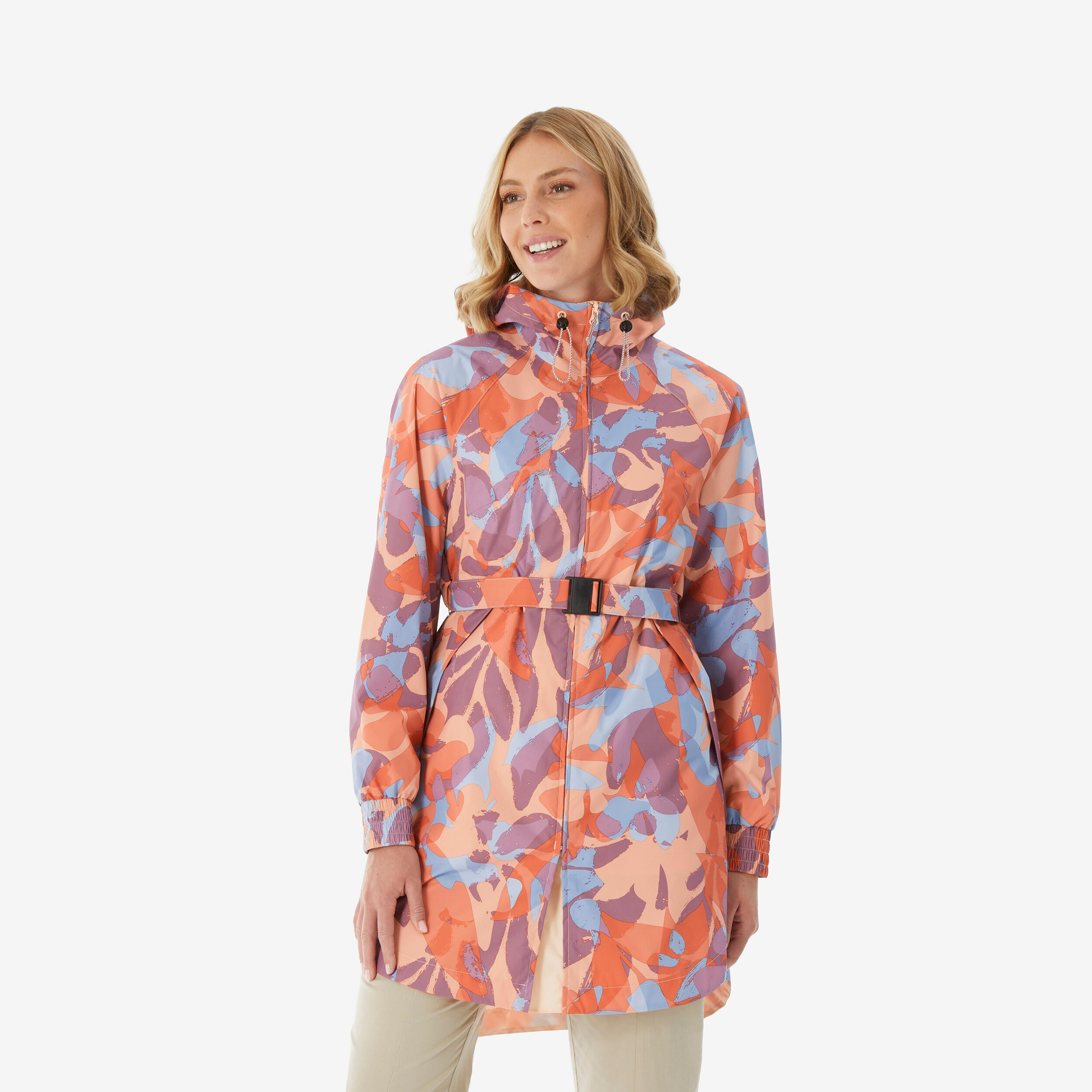 Regenjacke Damen lang wasserdicht Wandern - Raincut orange