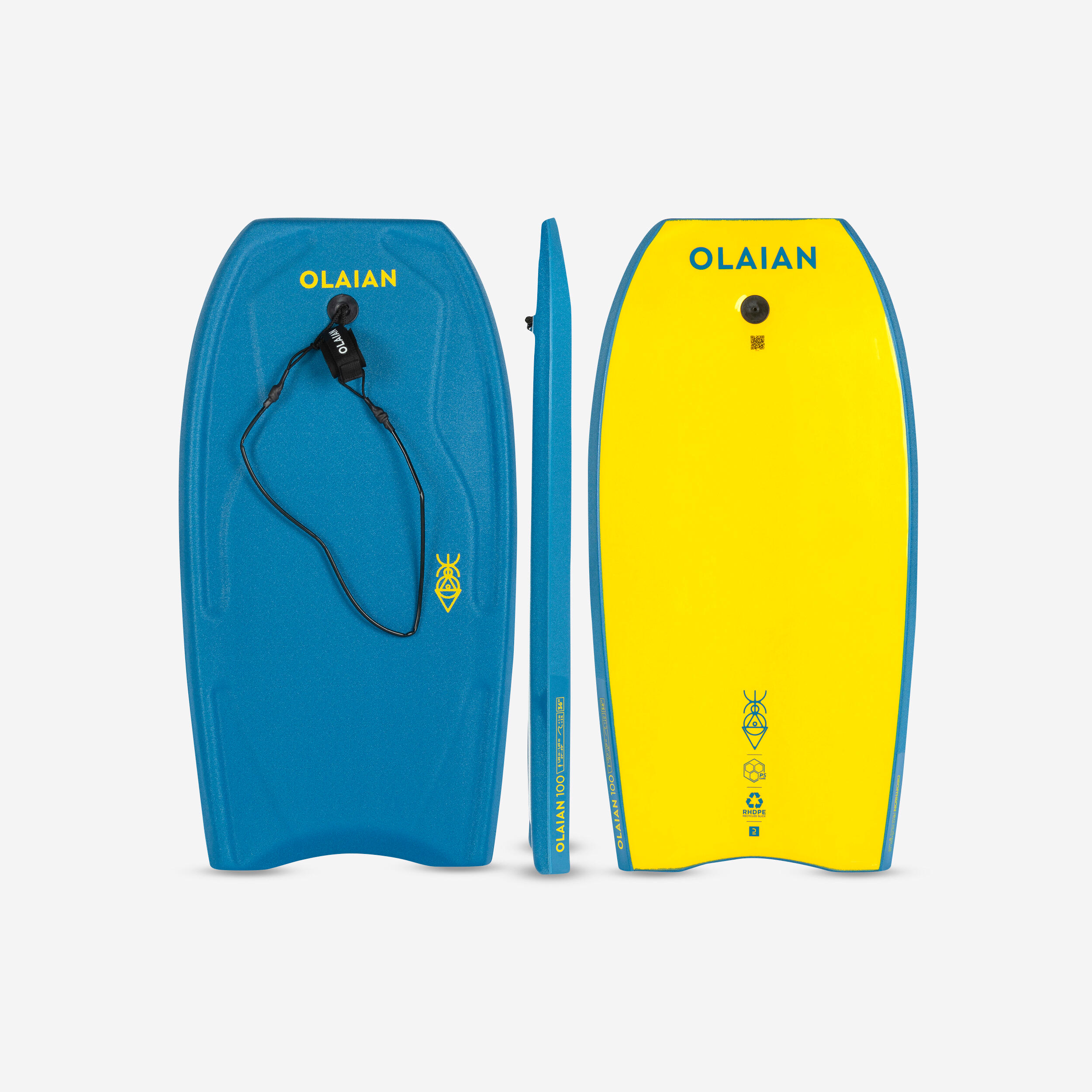Bodyboard Kinder mit Handgelenk-Leash 100 36'' blau/gelb