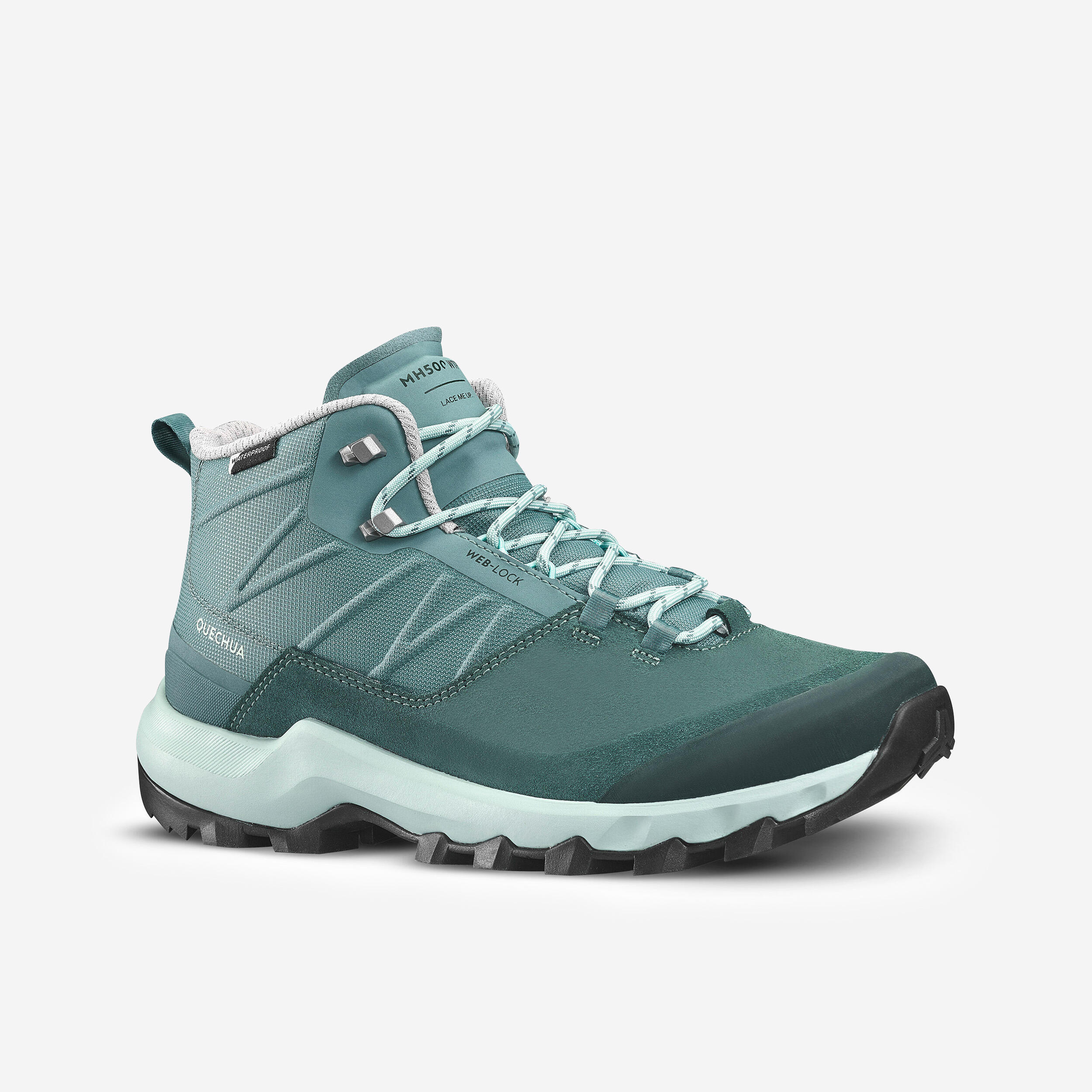 Wanderschuhe Damen Bergwandern halbhoch wasserdicht - MH500 grün