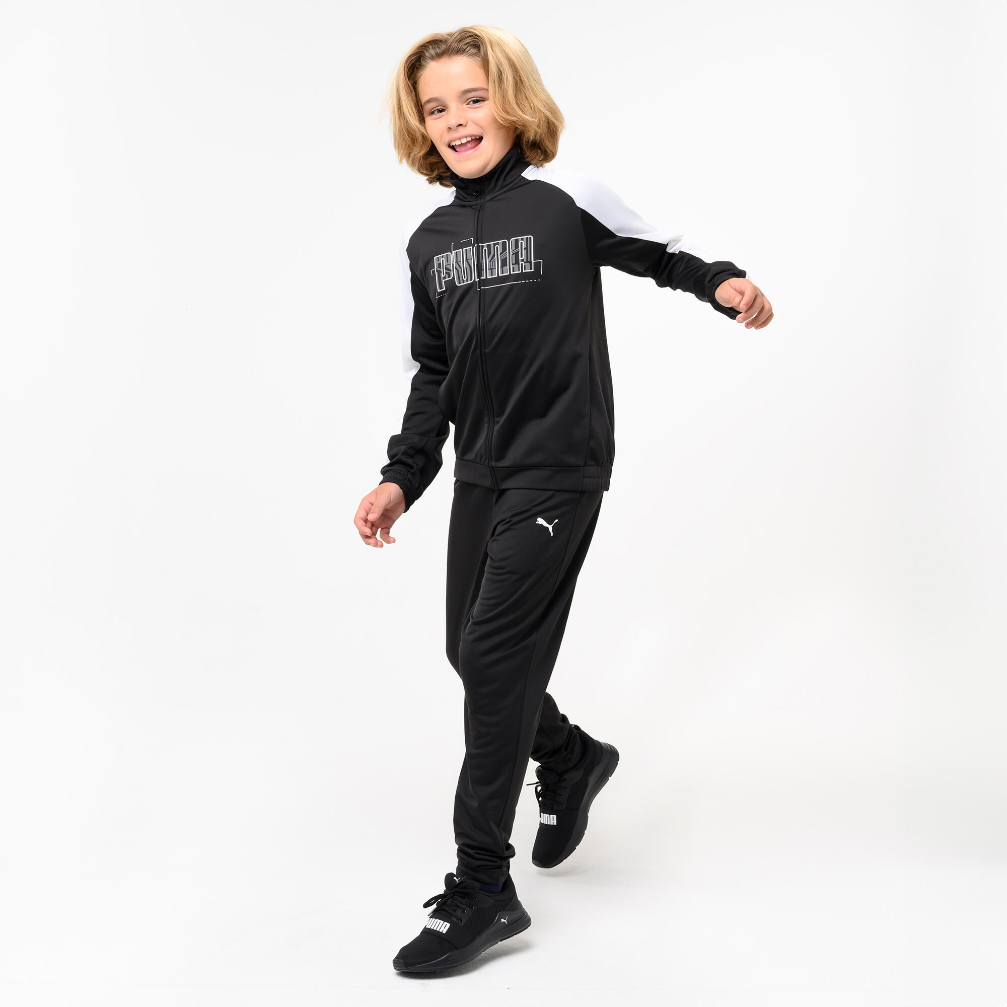 Trainingsanzug Kinder Polyester - schwarz/weiß