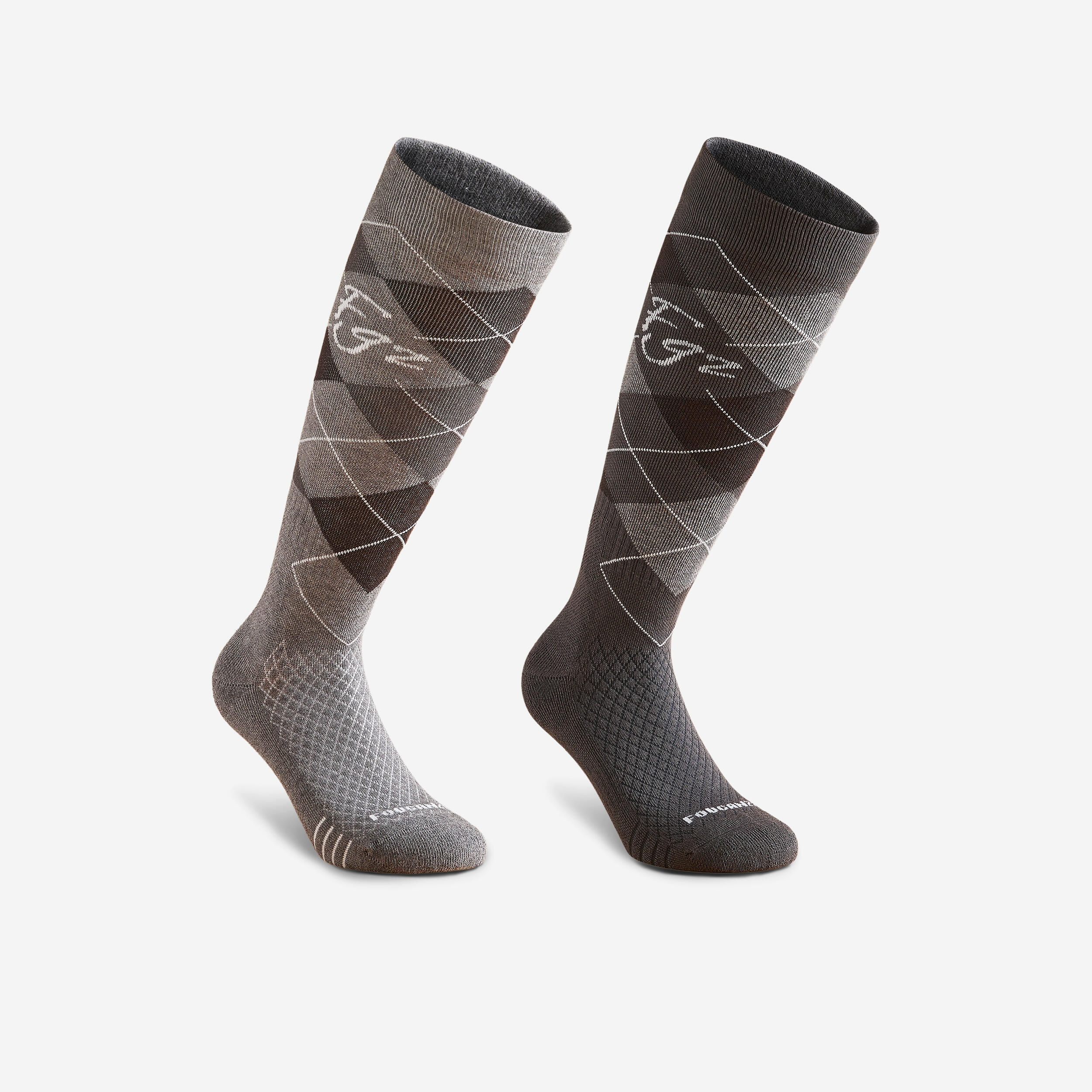 Reitsocken 500 Damen/Herren Rautenmuster grau/schwarz 2er-Set