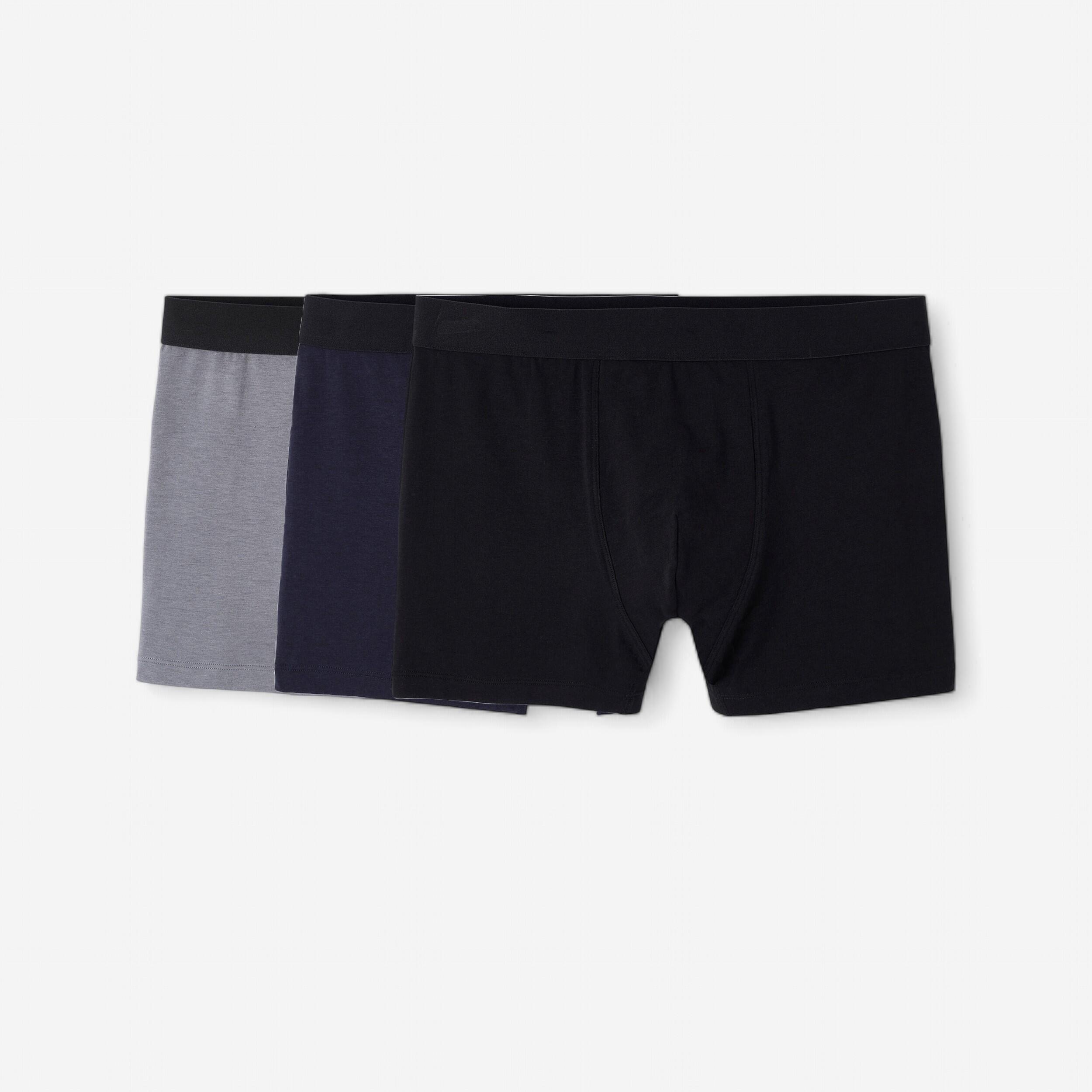 Boxershorts Herren Baumwolle 3er-Pack - schwarz/grau