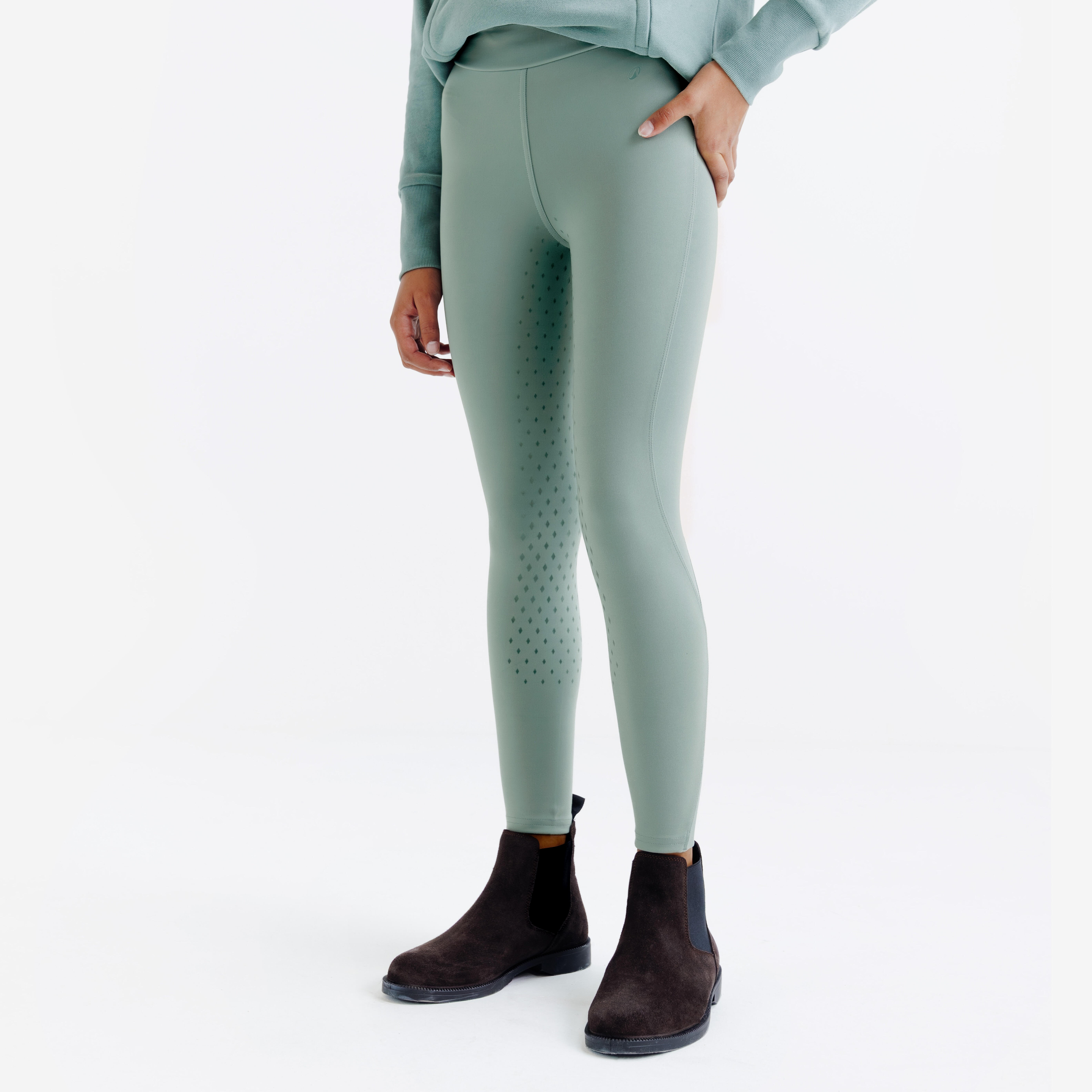 Reitleggings 500 Full Grip Kinder graugrün