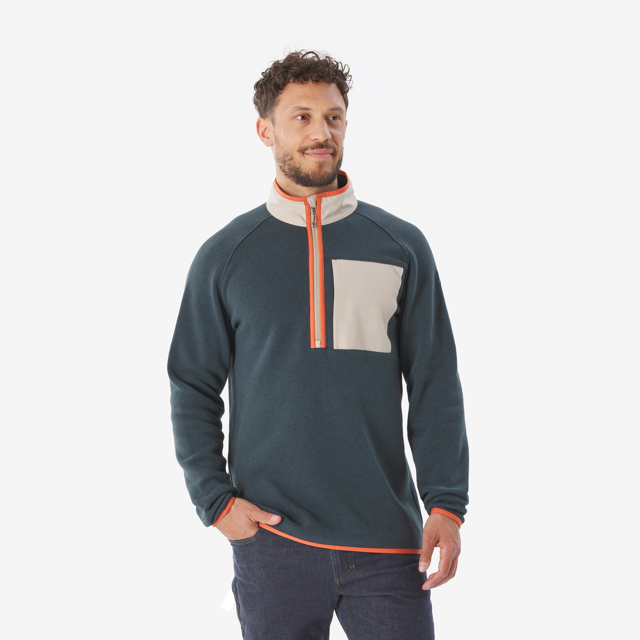 Pullover Herren 1/2 Reißverschluss Wandern - NH500 blau