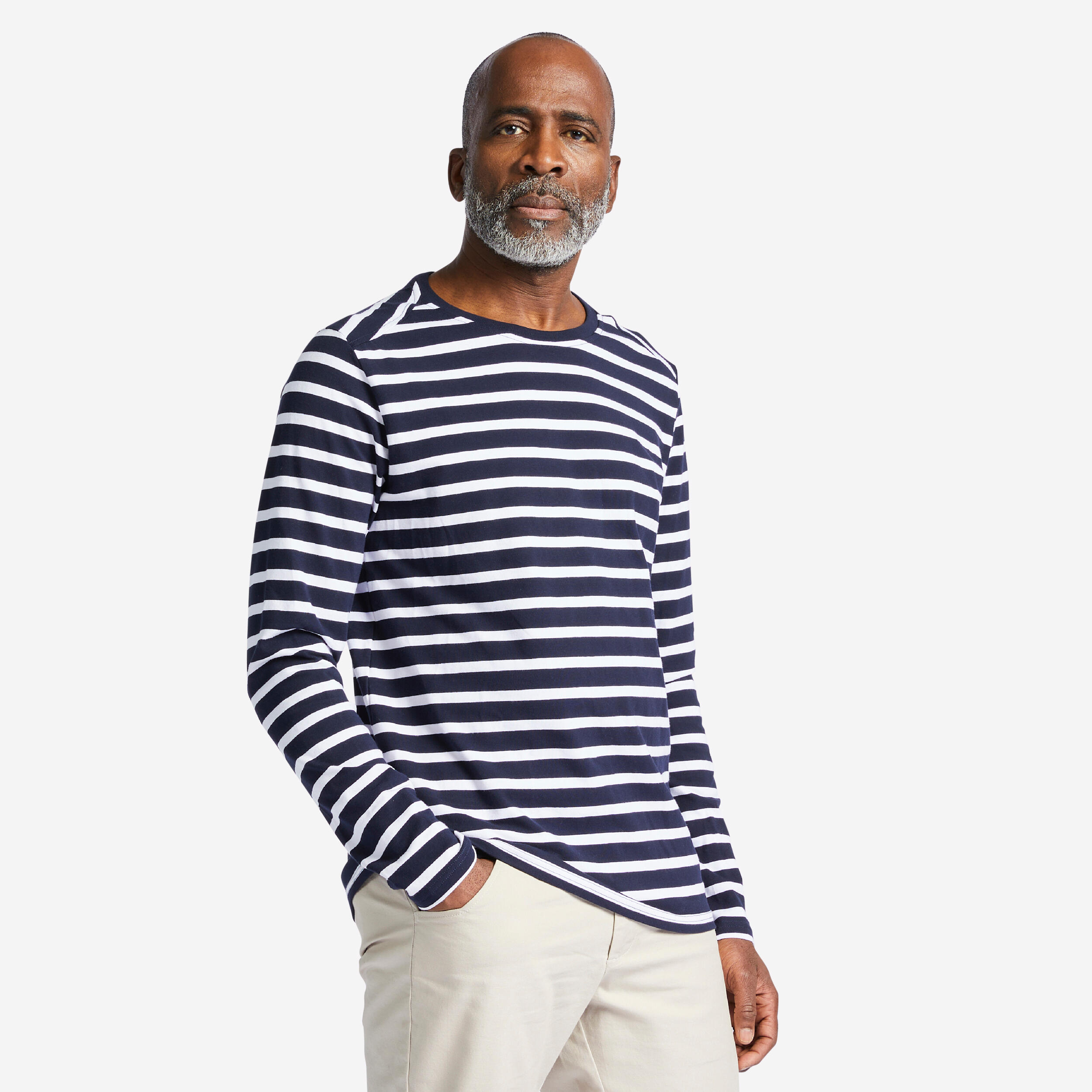 Segelshirt Herren langarm 100 blau/weiss