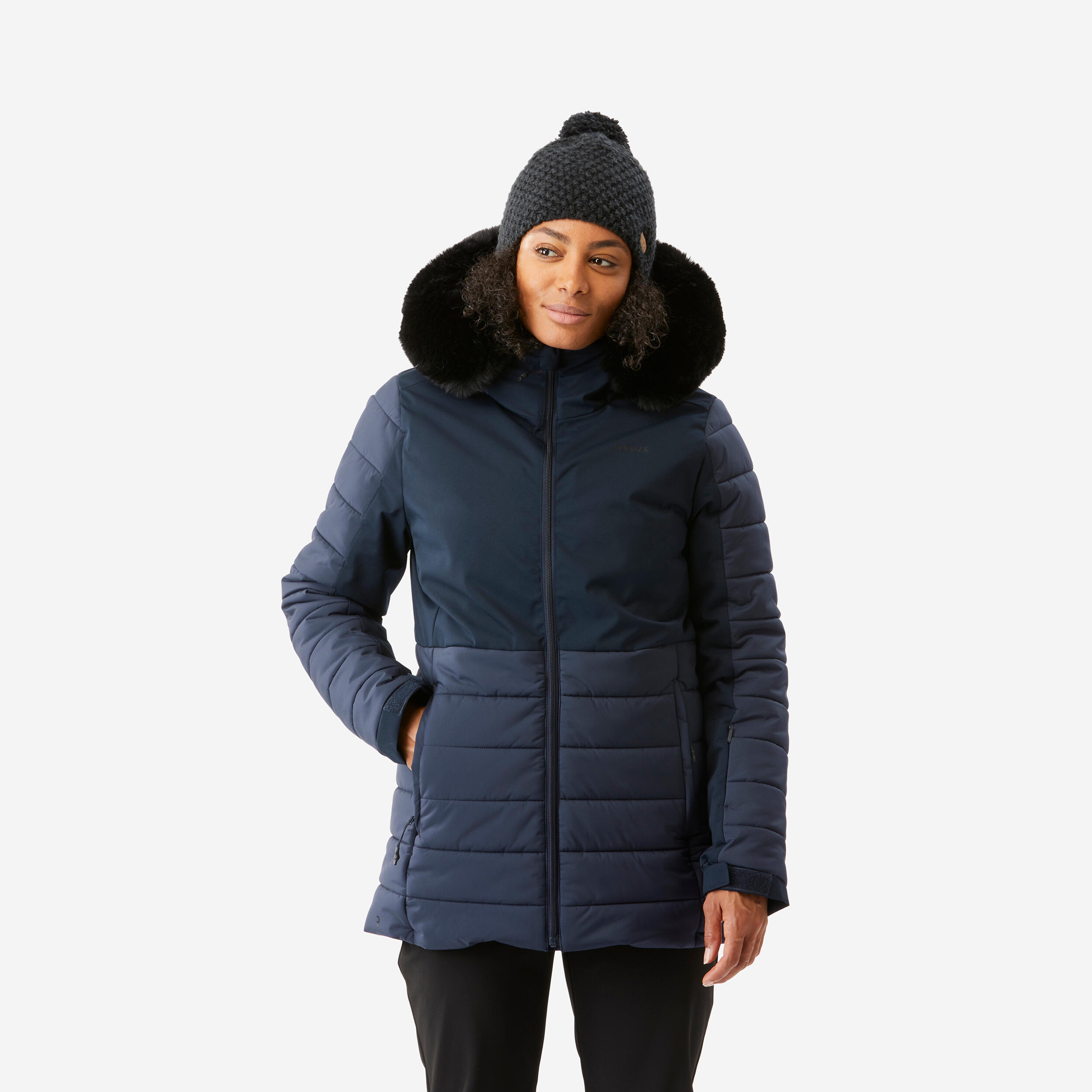 Skijacke Damen warm mittellang - 100 marineblau