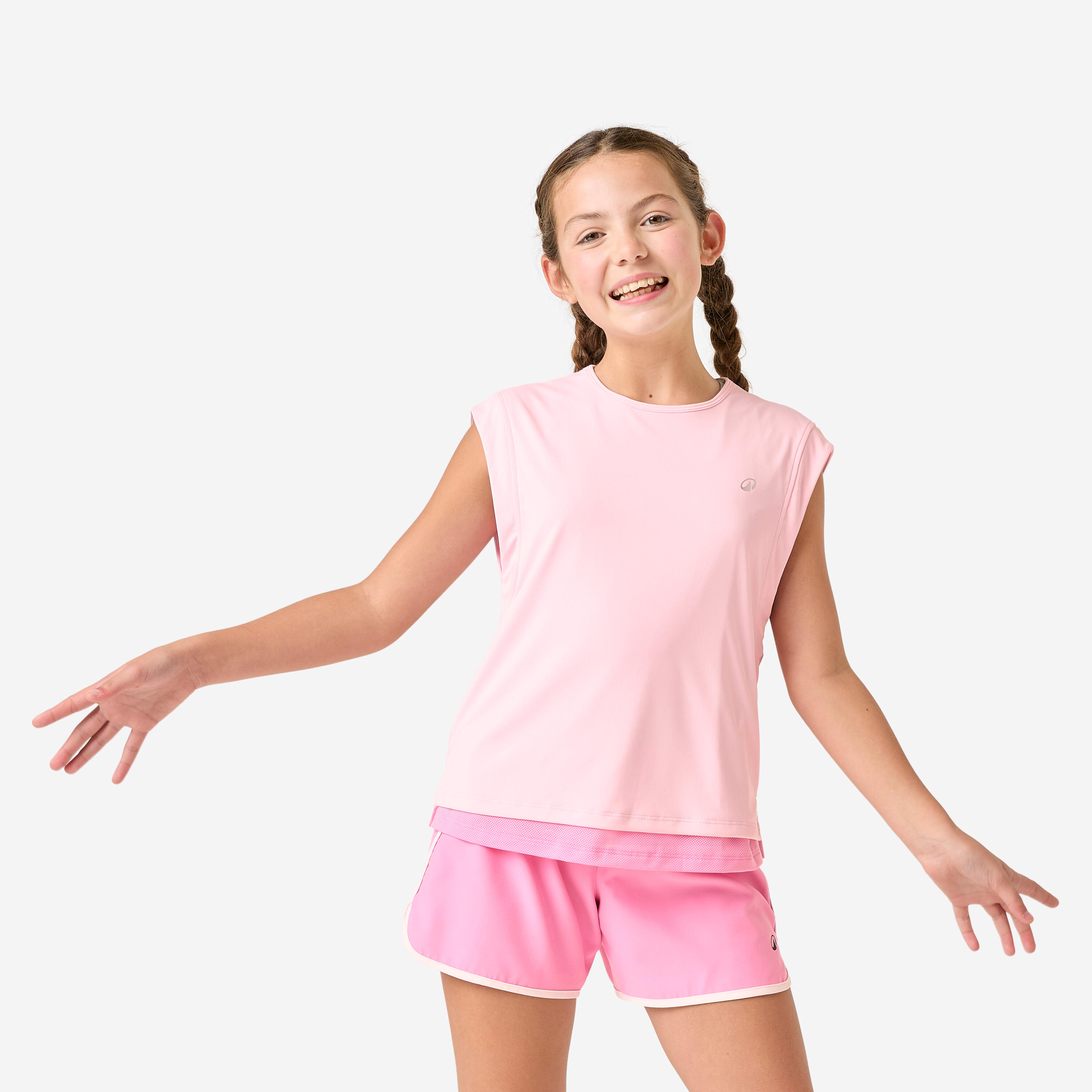 2-in-1 T-Shirt Kinder atmungsaktiv - bonbonrosa