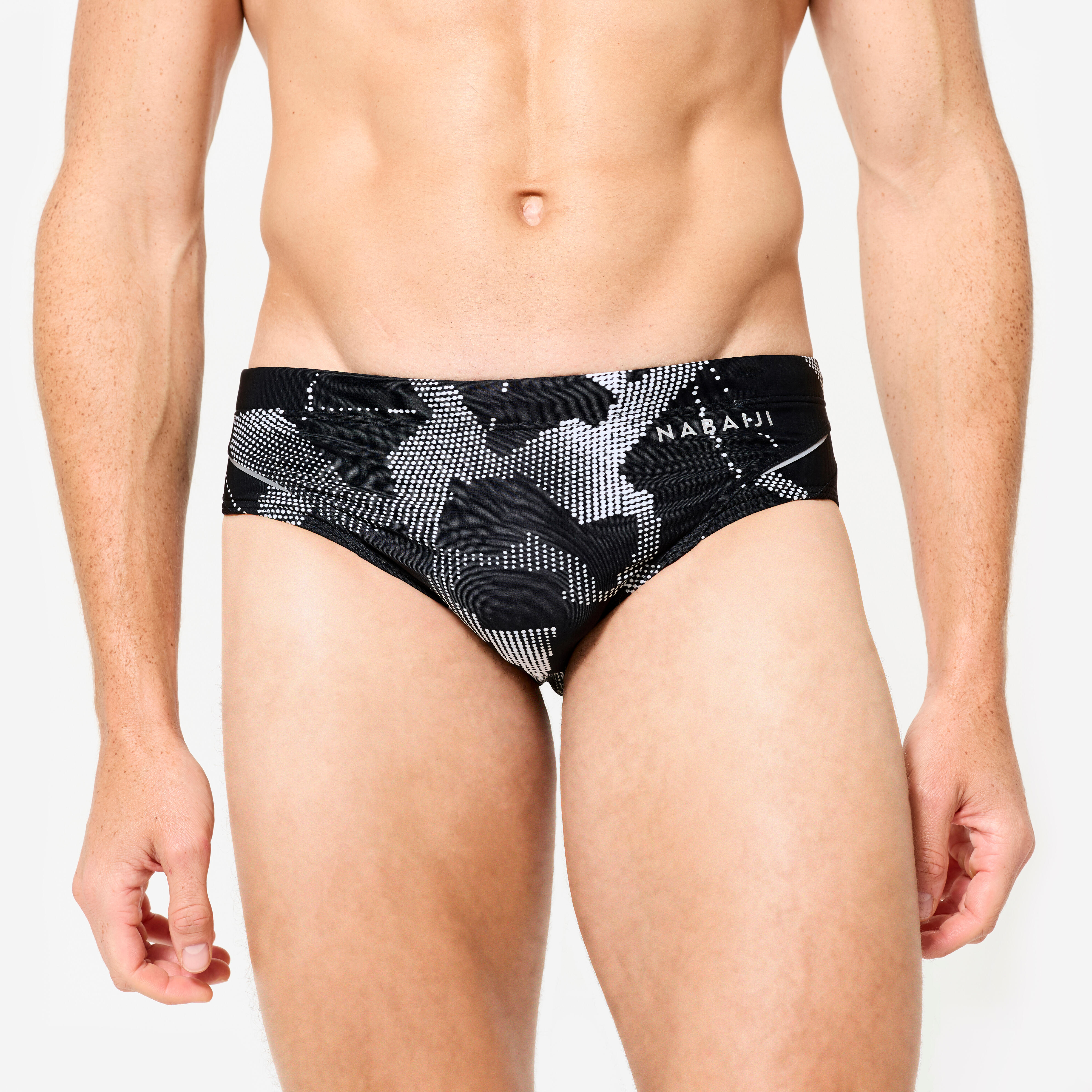Badehose Slip Herren - 900 Print All Ice schwarz/weiß