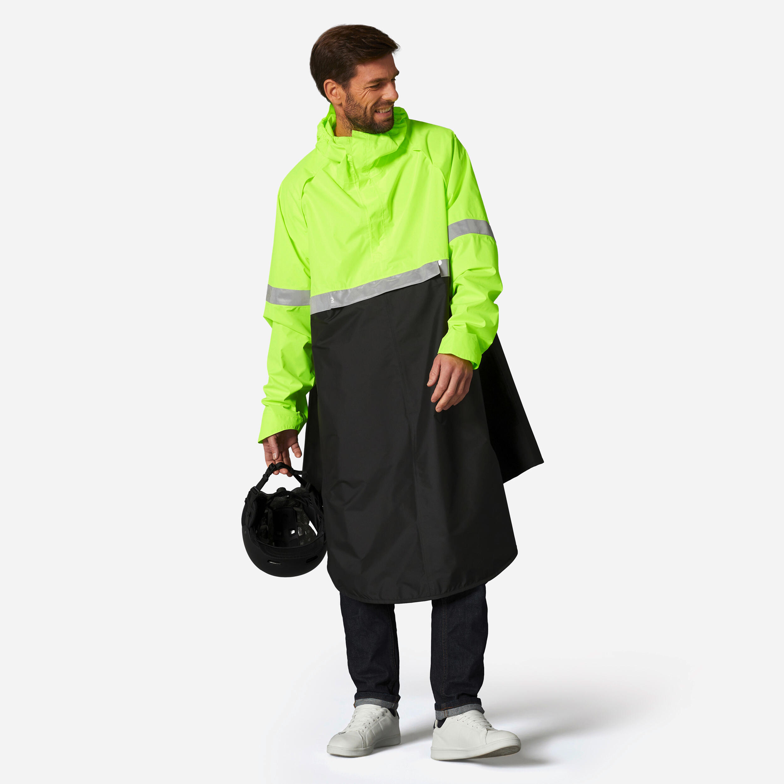 Fahrrad Regenponcho City 560 Sichtbarkeit Tag und Nacht schwarz/neongelb