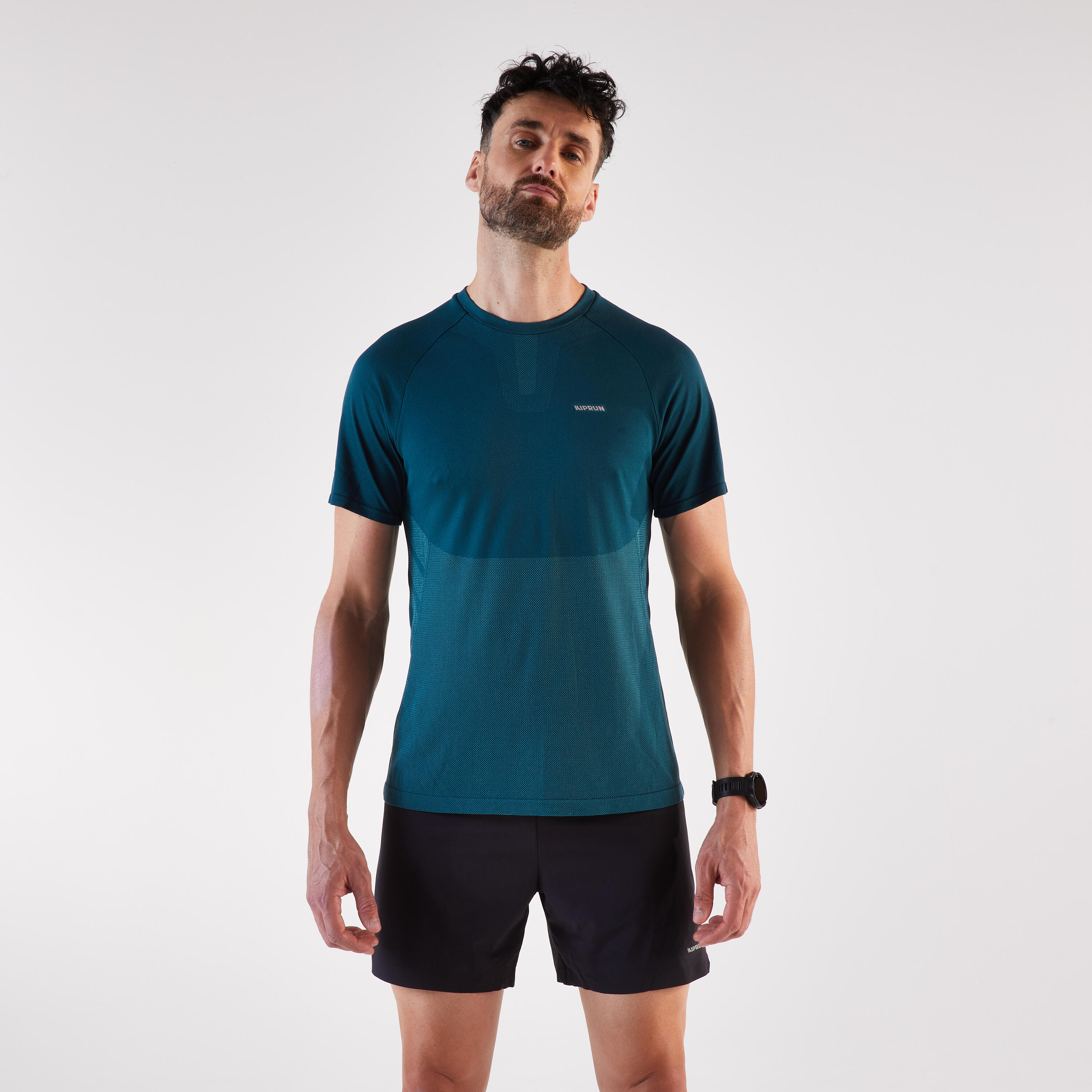 Laufshirt kurzarm Herren Komfort nahtlos - blaugrün