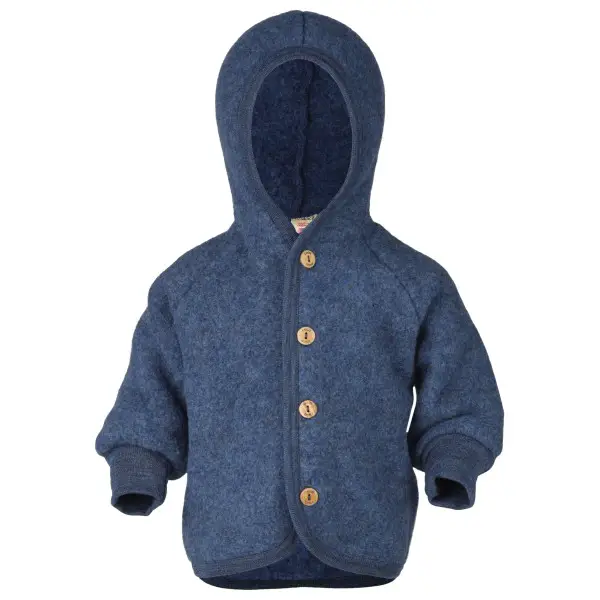 Engel - Kinder Kapuzenjacke mit Holzknöpfen - Wolljacke Gr 50/56 blau