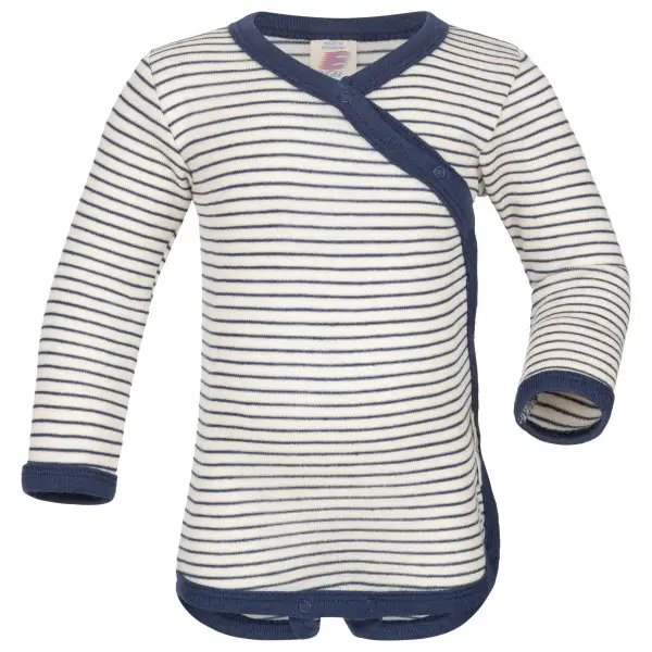 Engel - Kid's Baby-Wickelbody Langarm - Merinounterwäsche Gr 62/68 grau/weiß