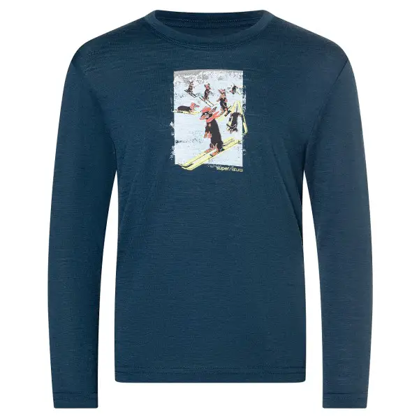 super.natural - Kid's Dachshund Party L/S - Merinounterwäsche Gr 104 blau