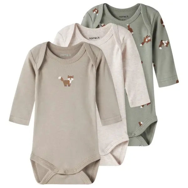 Name it - Kid's NBMBody L/S Fox 3-Pack - Alltagsunterwäsche Gr 50 grau