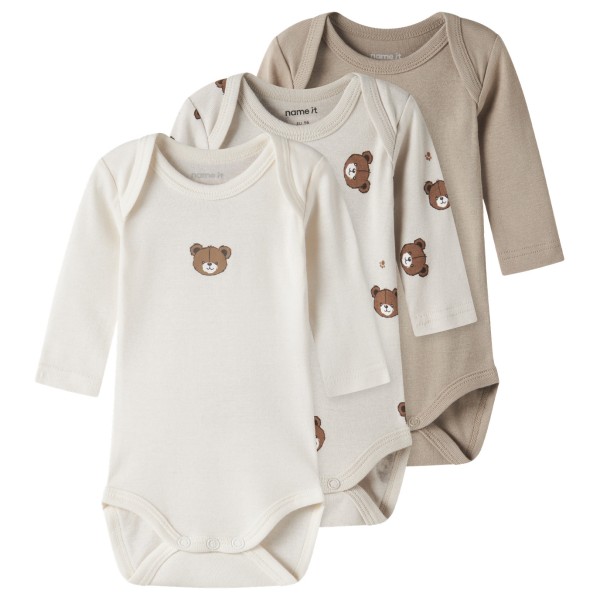 Name it - Kid's NBNBody L/S Pumice Bear 3-Pack - Alltagsunterwäsche Gr 50 weiß