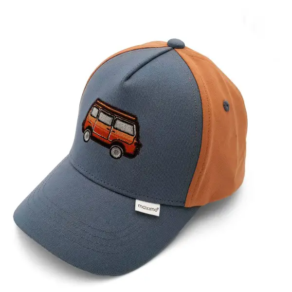 maximo - Boy's Cap Camping Bus Stickerei Klettverschluss - Cap Gr 53-55 cm blau