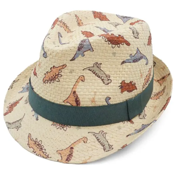 maximo - Kid's Mini Boy-Trilby Dinosaurier Allover Futter - Hut Gr 51 cm beige