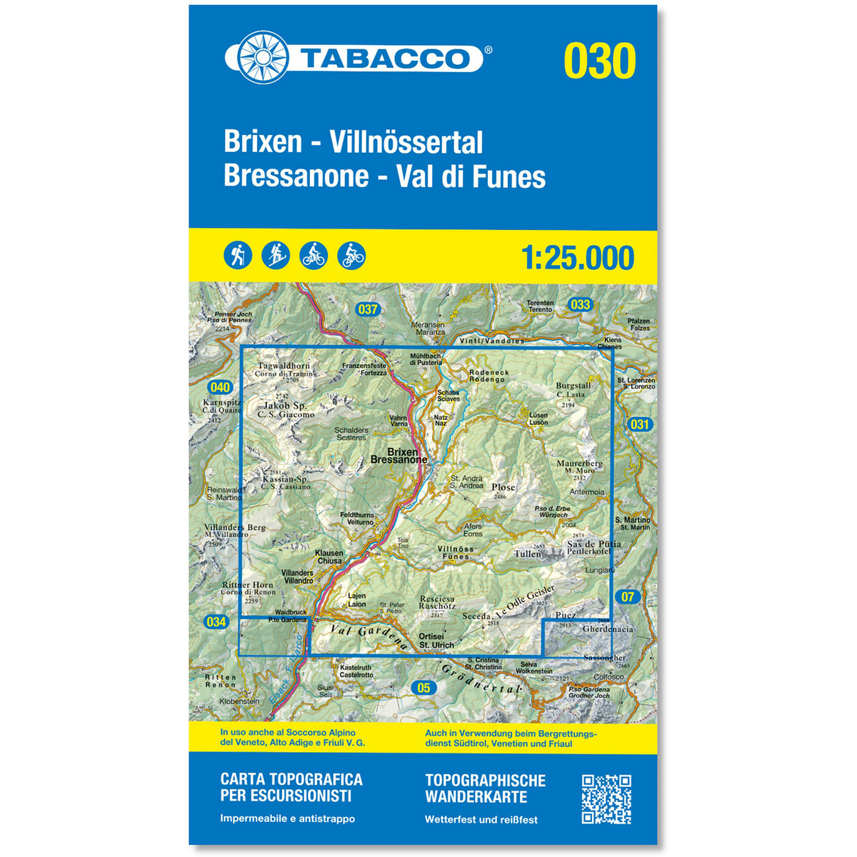 Tabacco Brixen - Villnössertal 030 Wanderkarte
