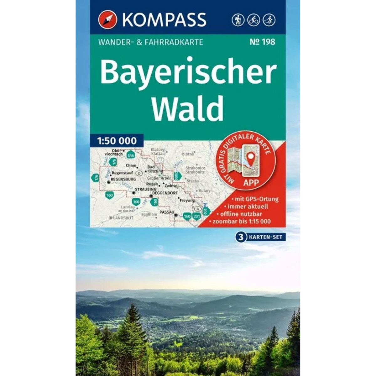 Kompass Verlag WK 198 Bayerischer Wald, 3 - teiliges Set