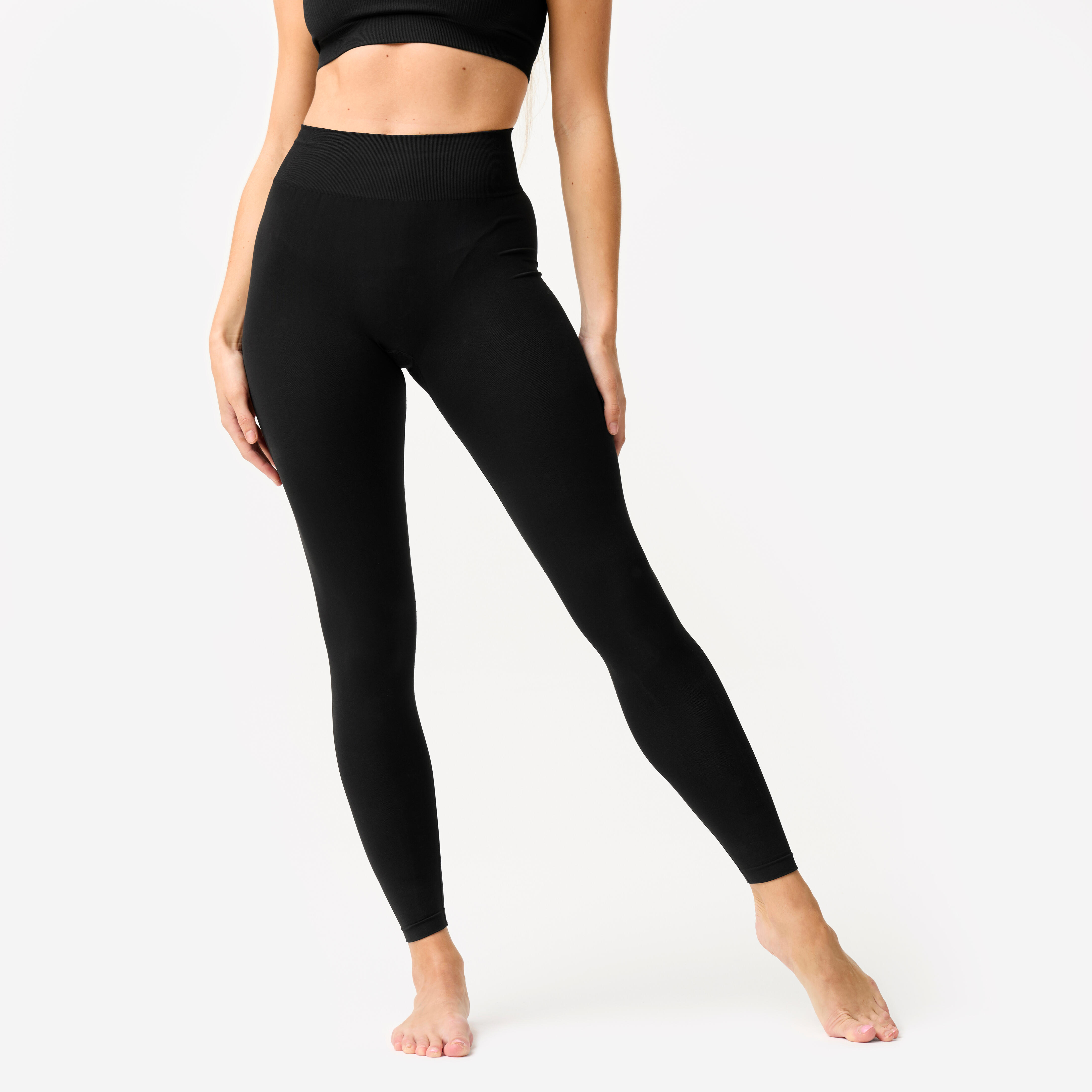 Tanzleggings Damen hoher und flacher Taillenbund - schwarz