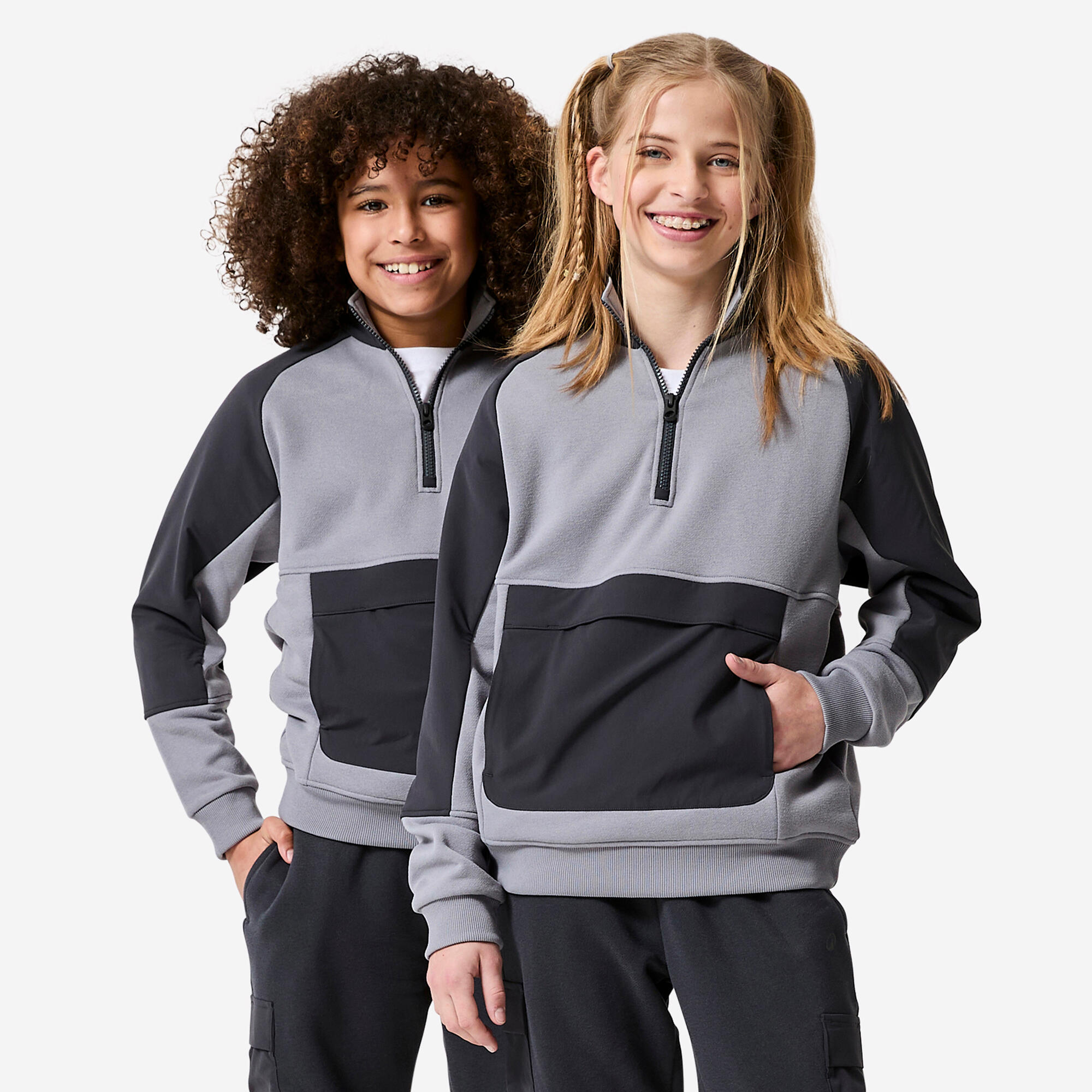 Sweatshirt Kinder 1/2 Reißverschluss Molton warm - grau