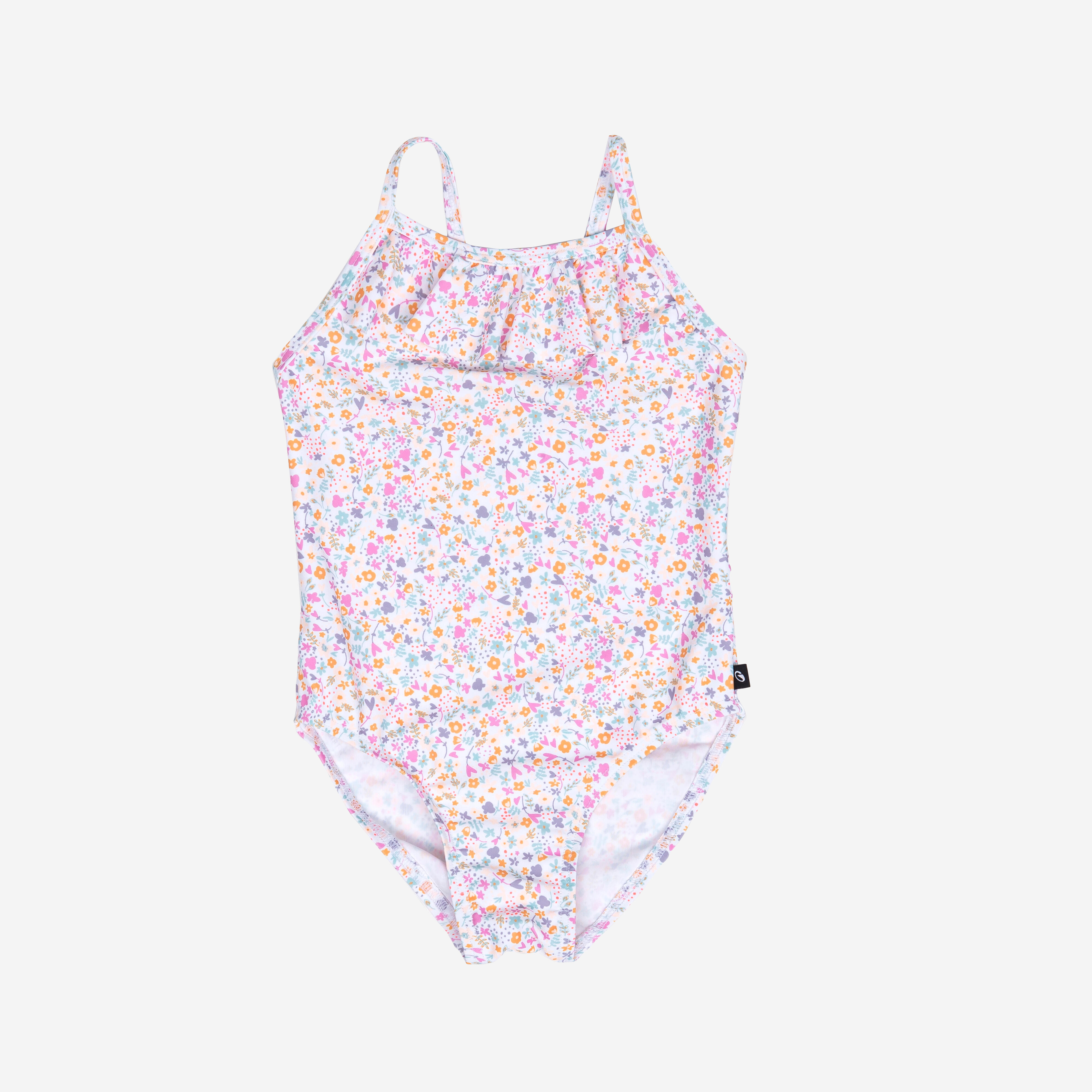 Badeanzug Baby/Mädchen Rüschen - Blumen weiß/rosa
