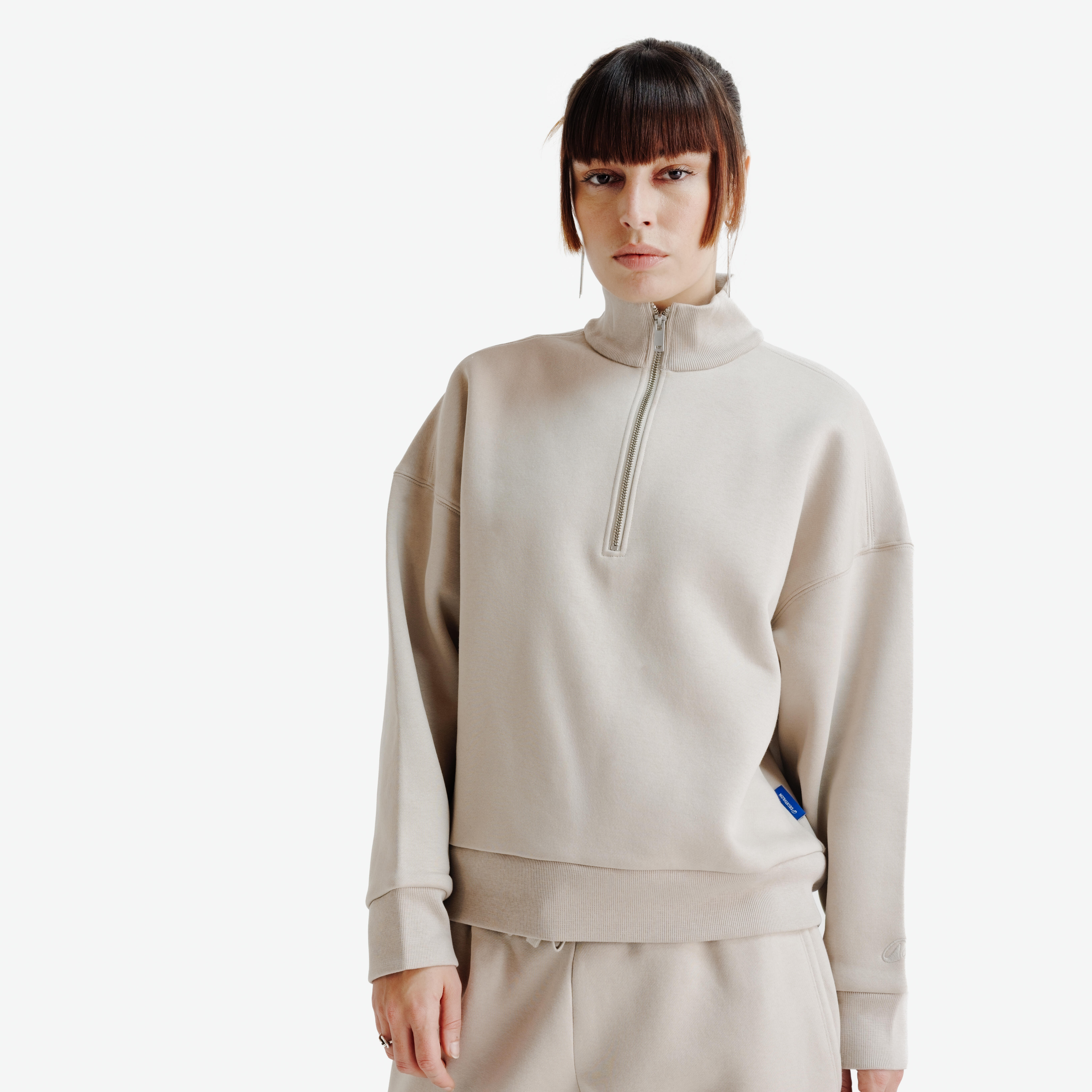 Sweatshirt Damen Reißverschlusskragen Oversize - Elementals beige