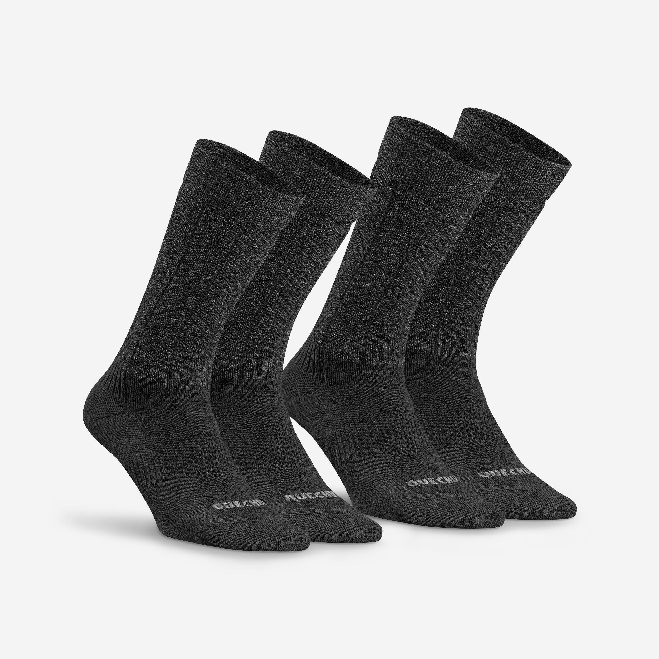 Wintersocken Erwachsene warm halbhoch Winterwandern - SH500 Doppelpack schwarz