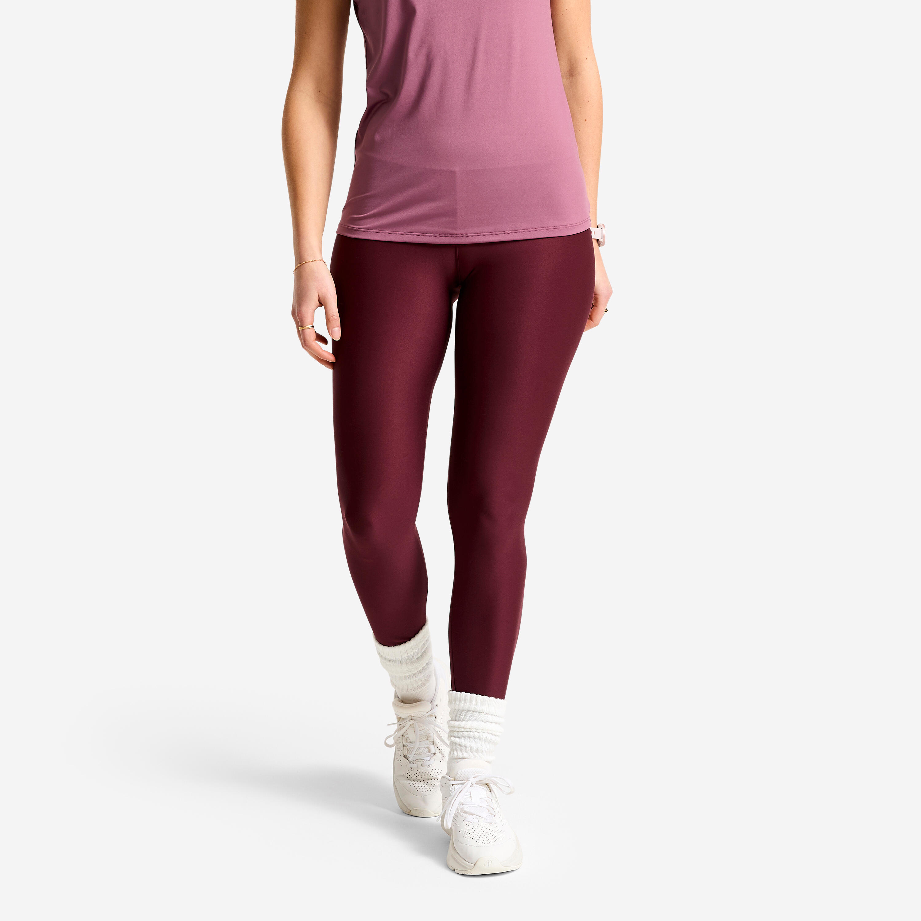 Leggings Damen hoher Taillenbund atmungsaktiv - dunkelviolett