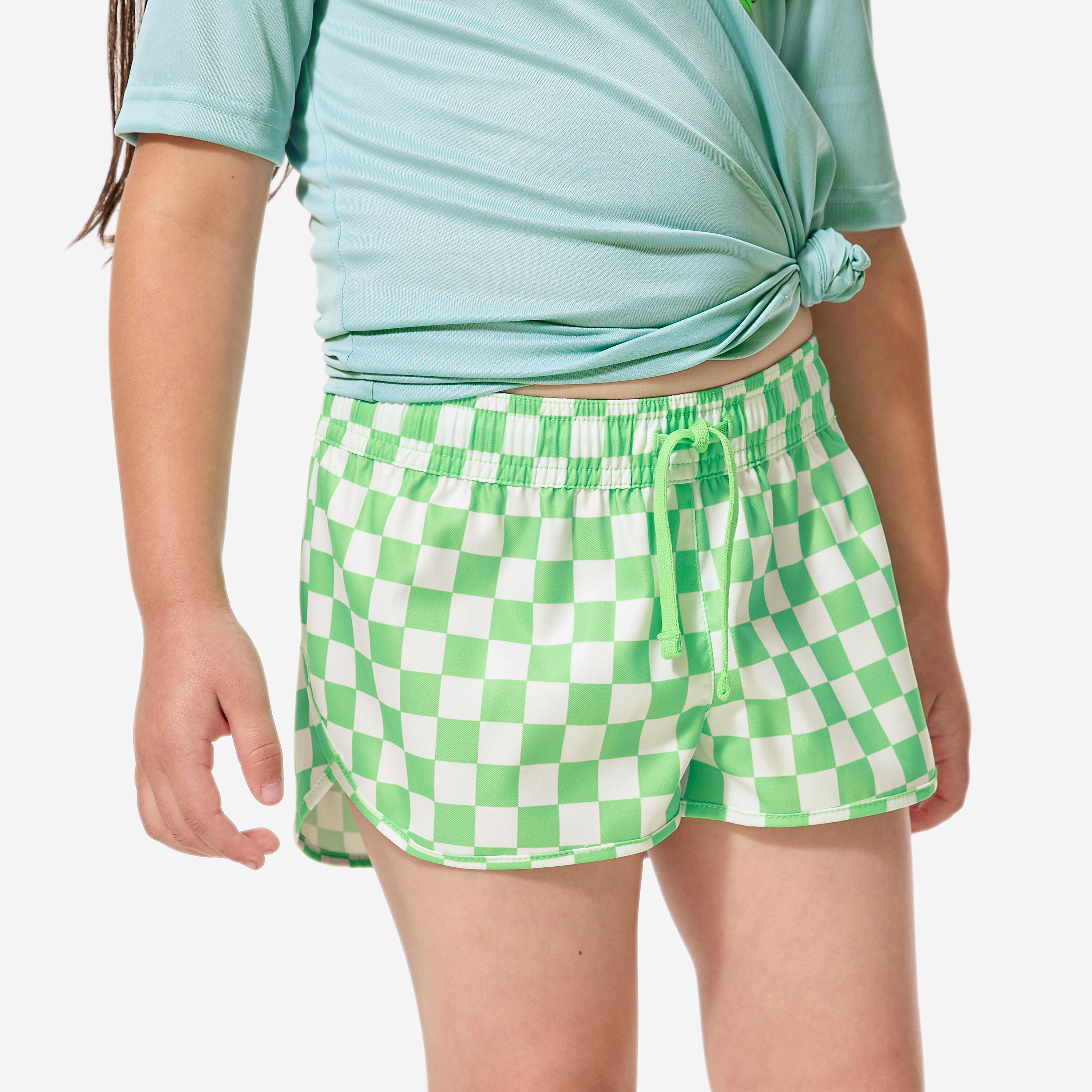 Boardshorts Mädchen 100 Caro grün kariert