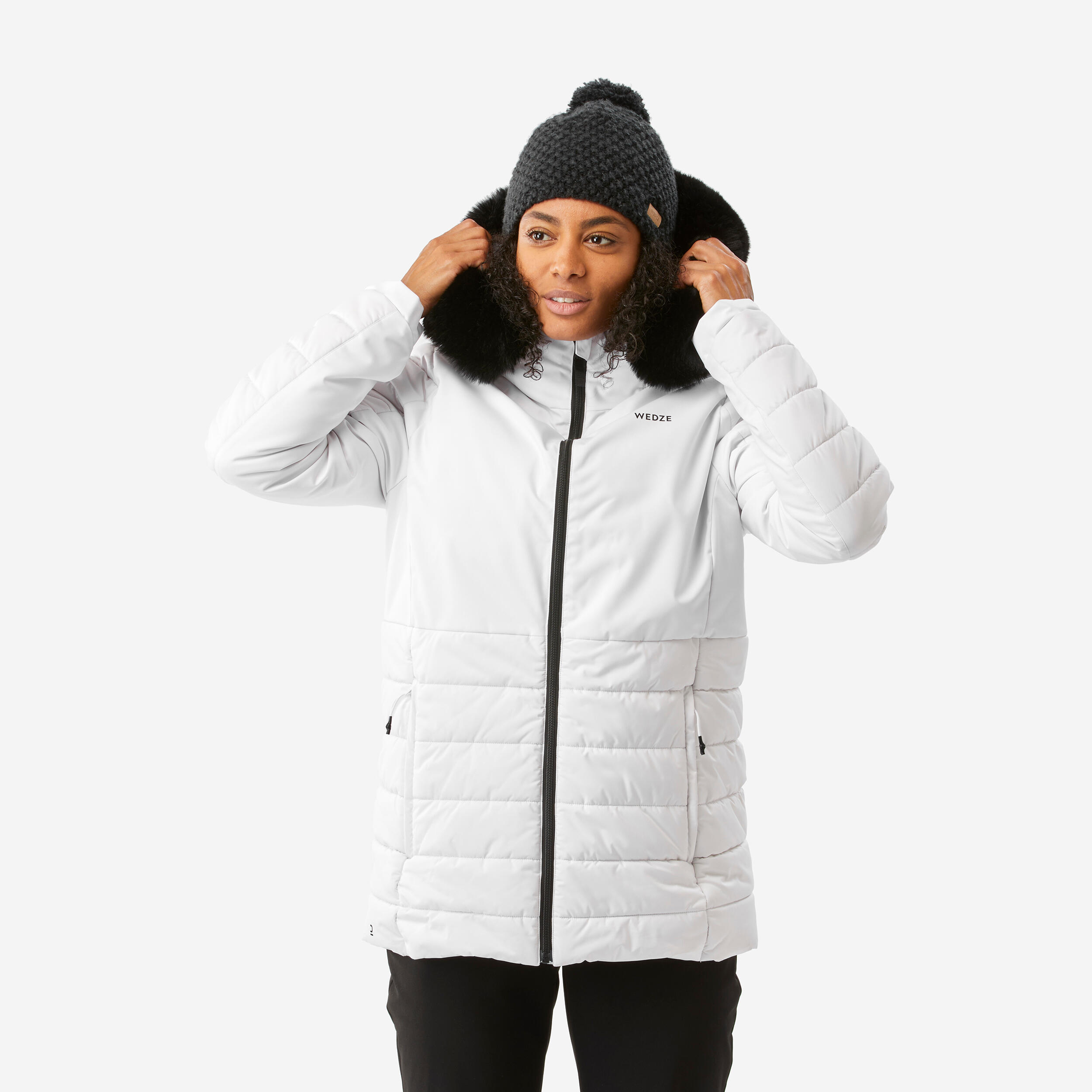 Skijacke Snowboardjacke Damen warm mittellang - 100 weiß