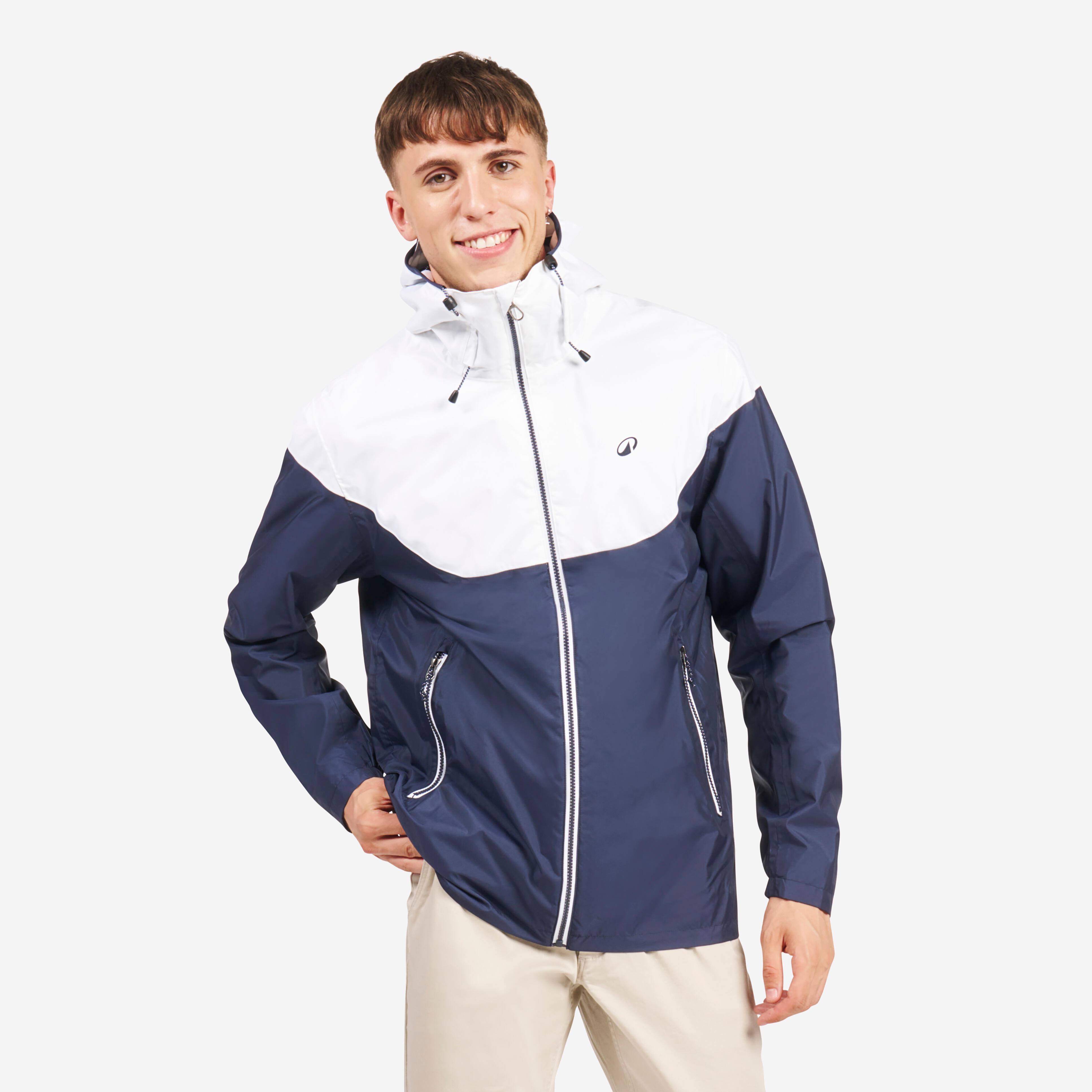 Regenjacke Segeln Herren wasserdicht winddicht 100 marineblau/weiß