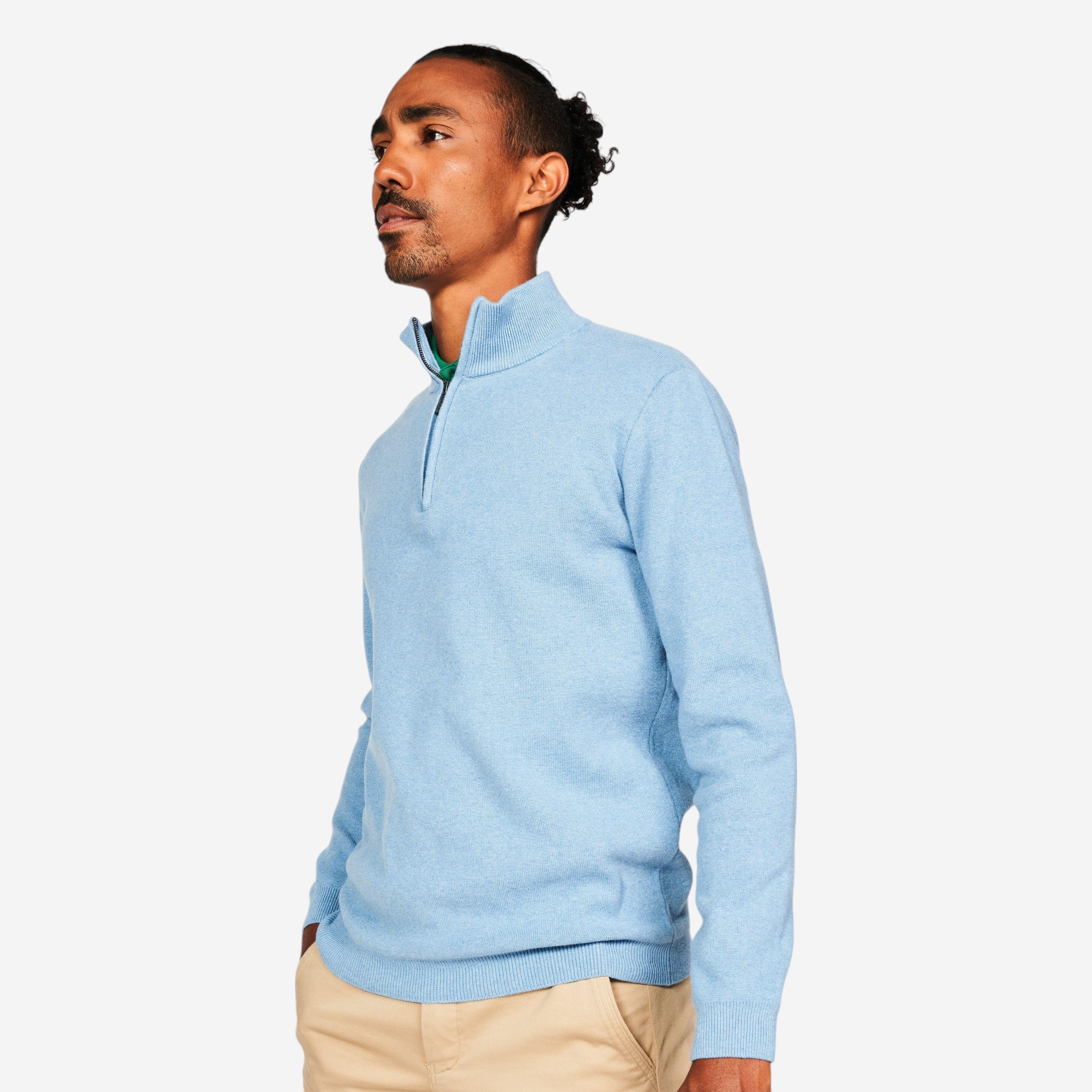 Herren Golfpullover mit Stehkragen und Reißverschluss - MW500 hellblau