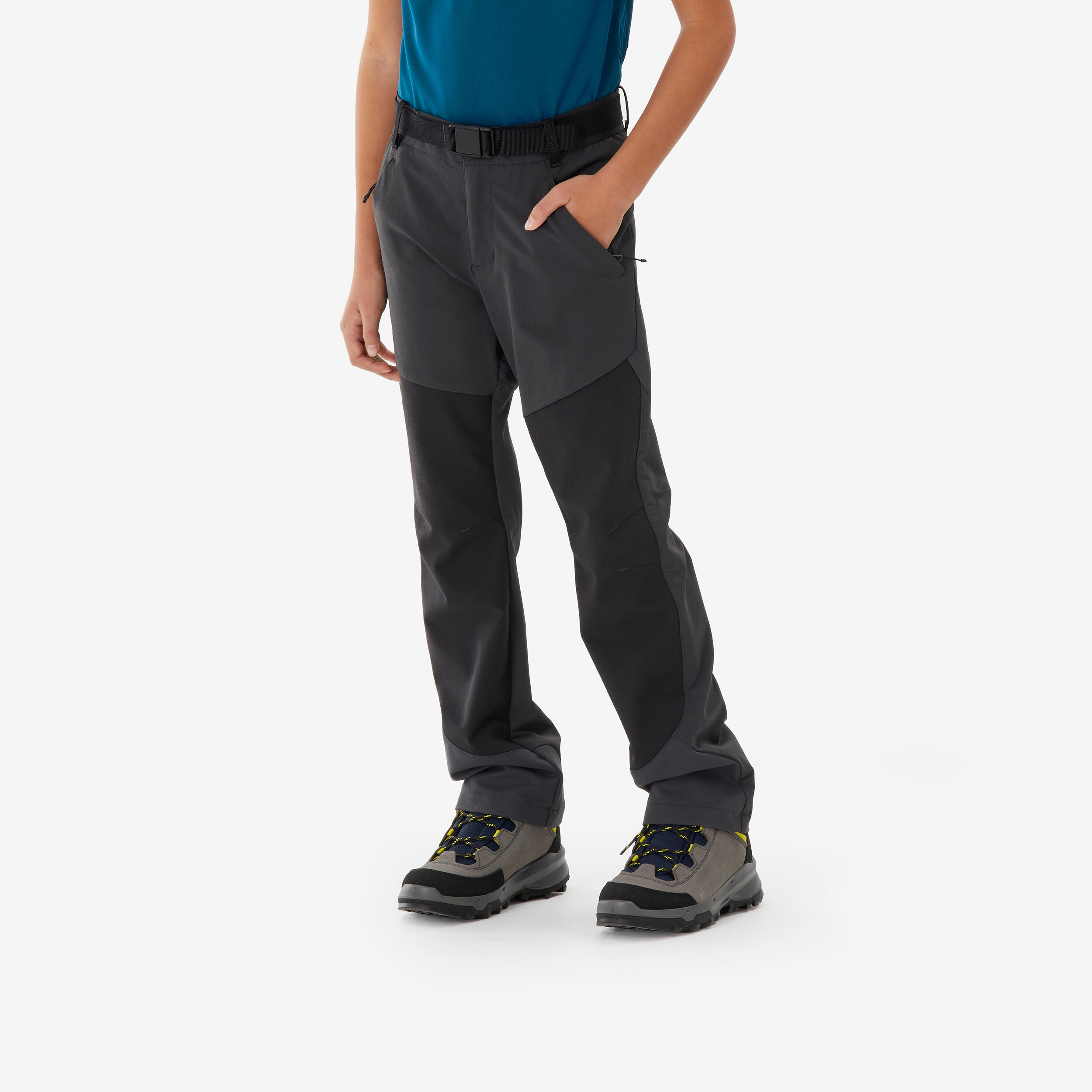 Softshellhose Kinder Gr. 122–170 Wandern - MH900 grau/schwarz