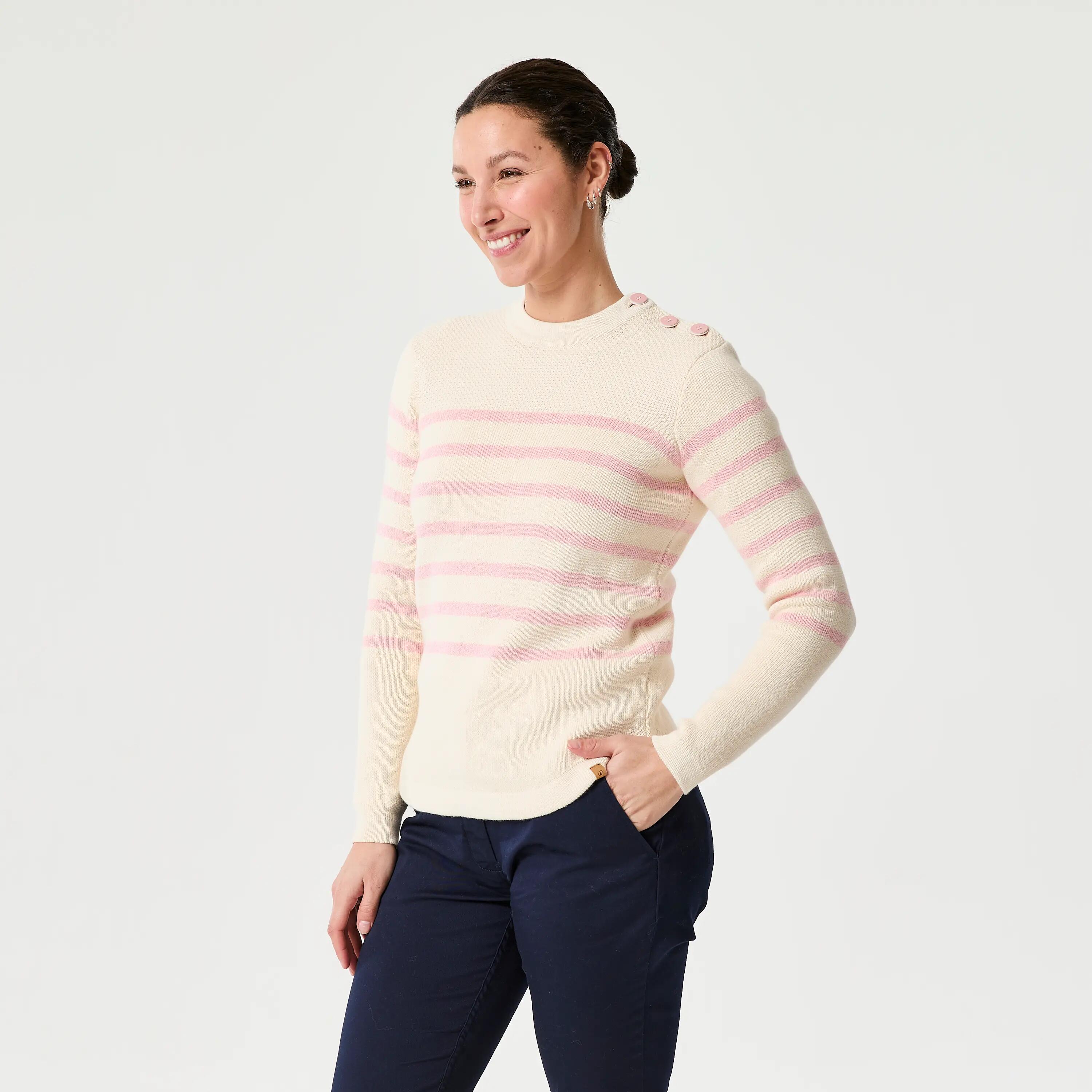 Segelpullover Damen gestrickt 100 beige/rosa