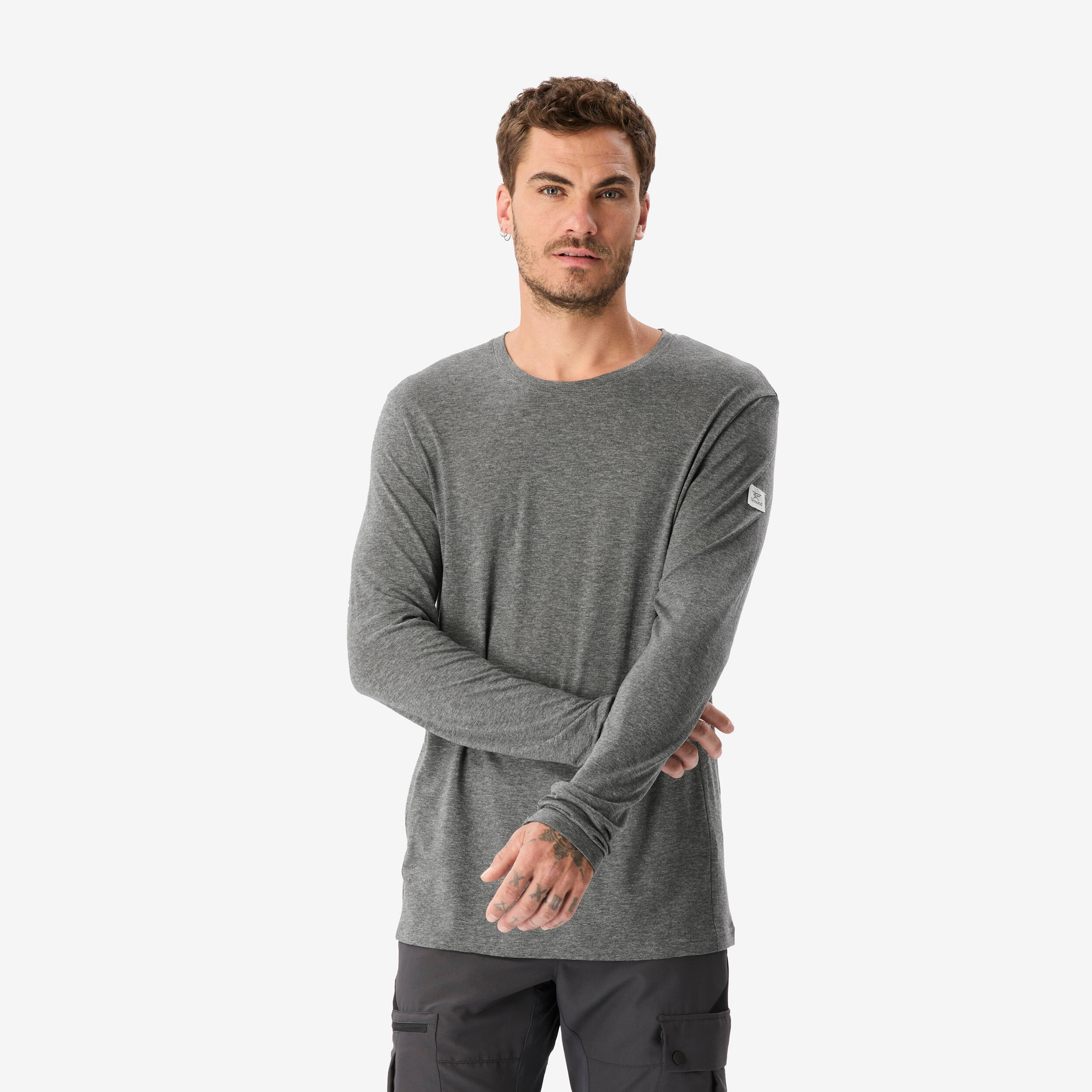 Funktionsshirt Herren langarm 40 % recycelte Merinowolle - Fresh grau
