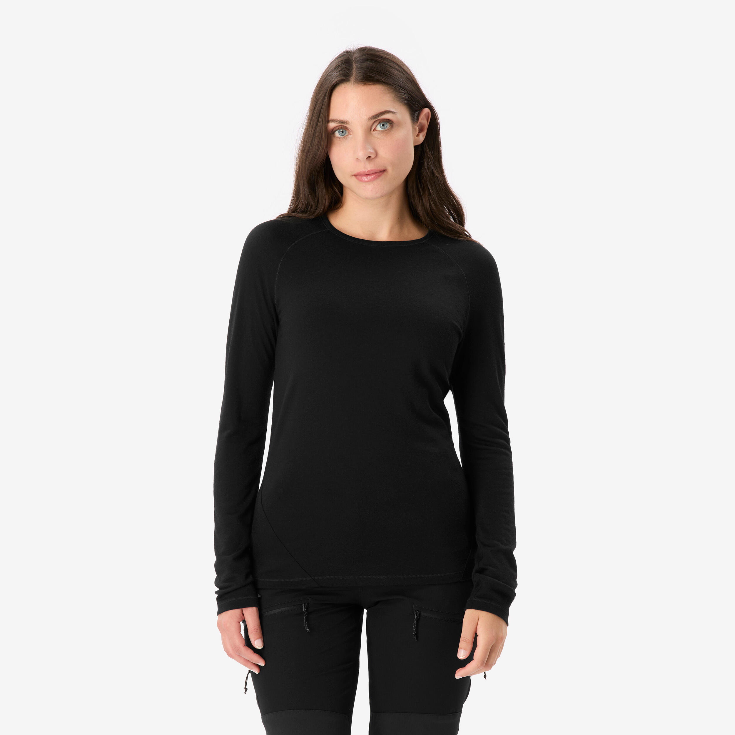 Merino Funktionsshirt Damen langarm 100 % Merino - schwarz