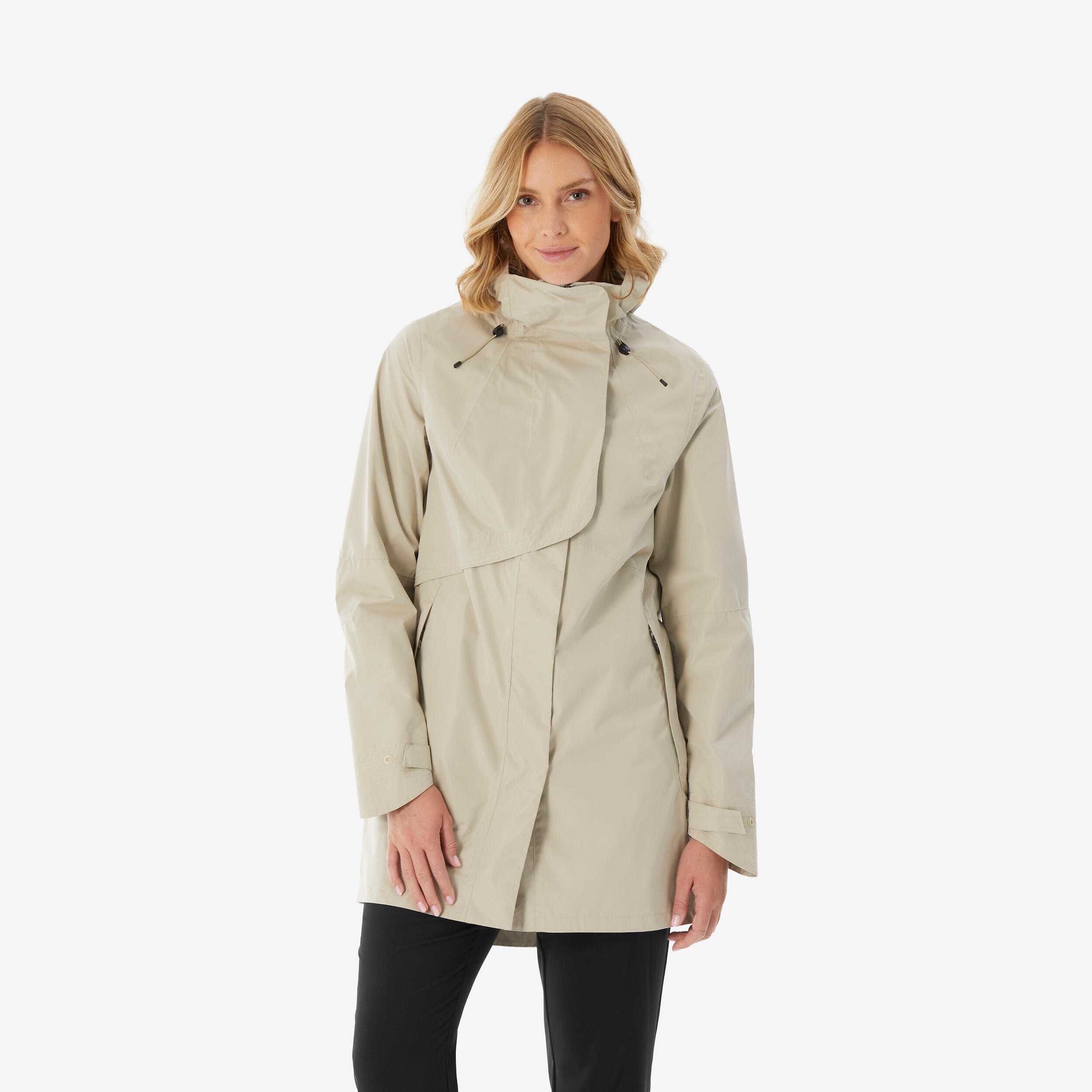 Wanderjacke Damen lang wasserdicht - NH500 beige