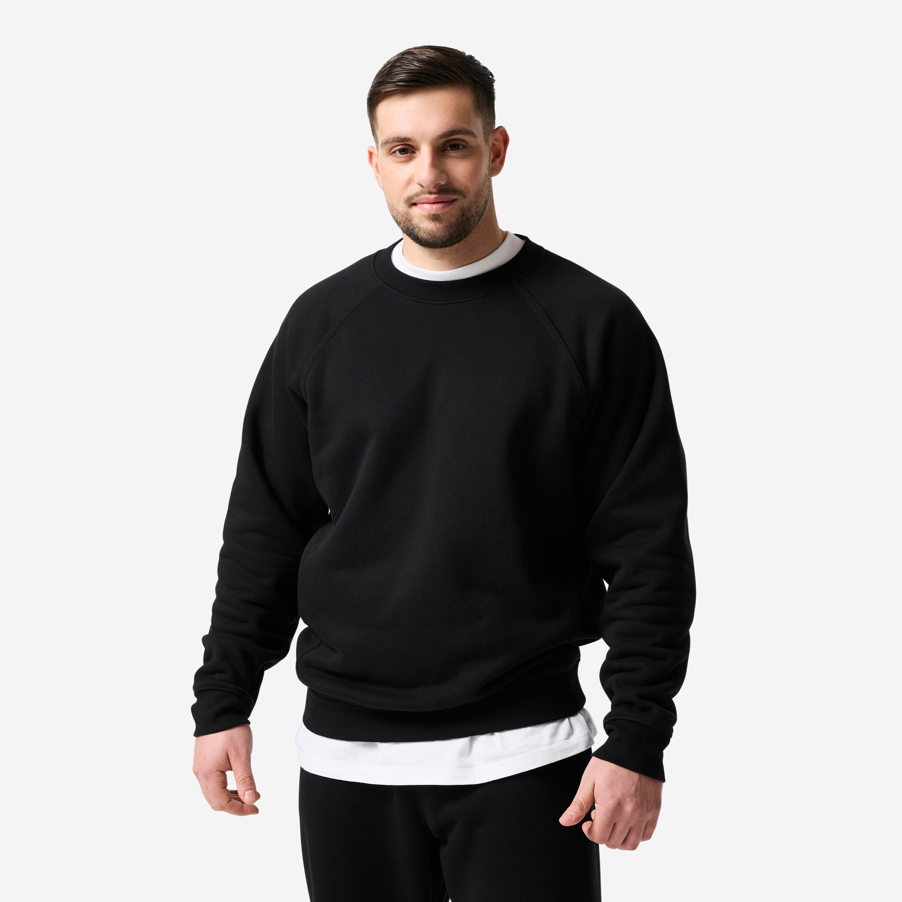 Sweatshirt Herren Baumwolle weit warm - schwarz