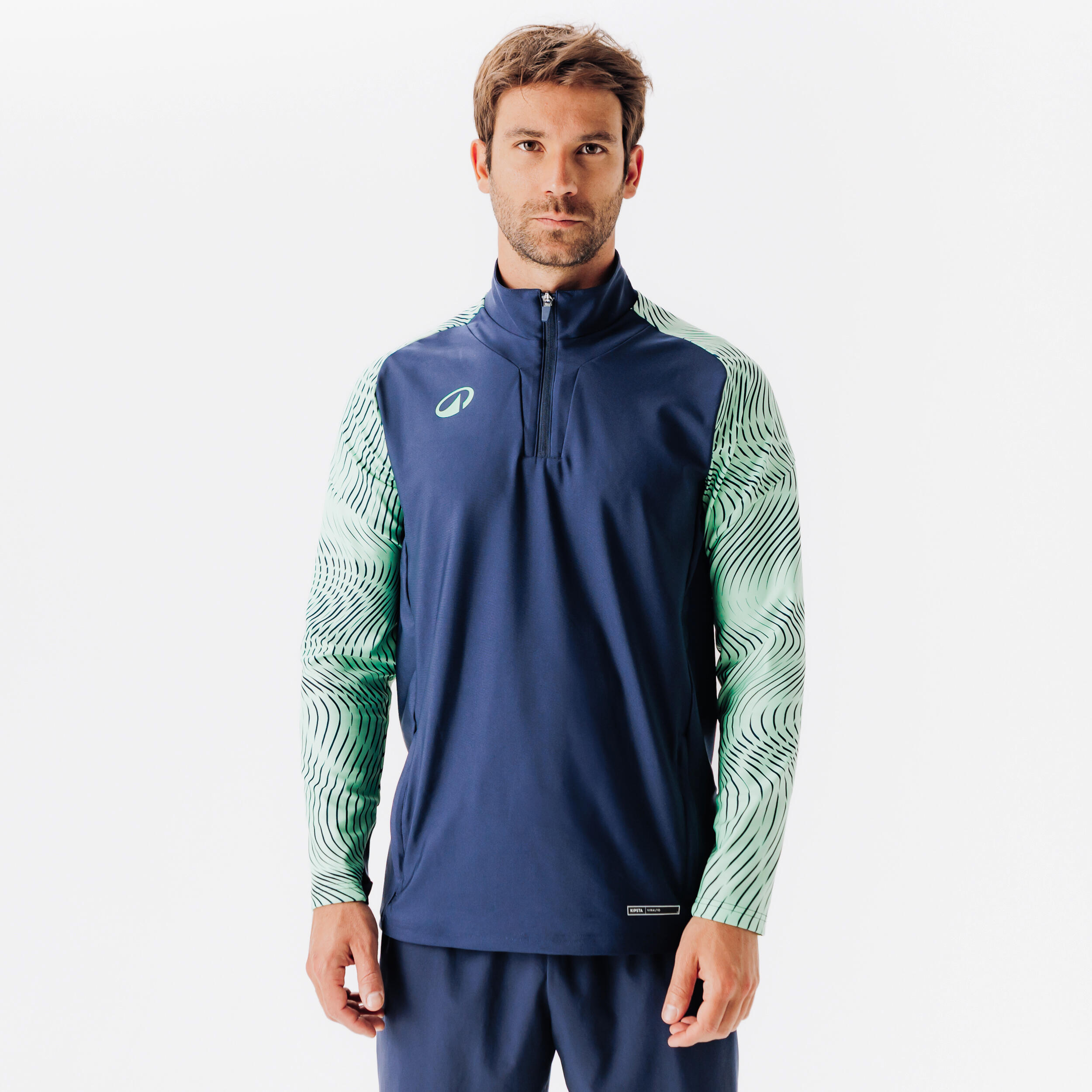 Damen/Herren Fußball Sweatshirt 1/2 Zip - Viralto Wavy Club marineblau/grün