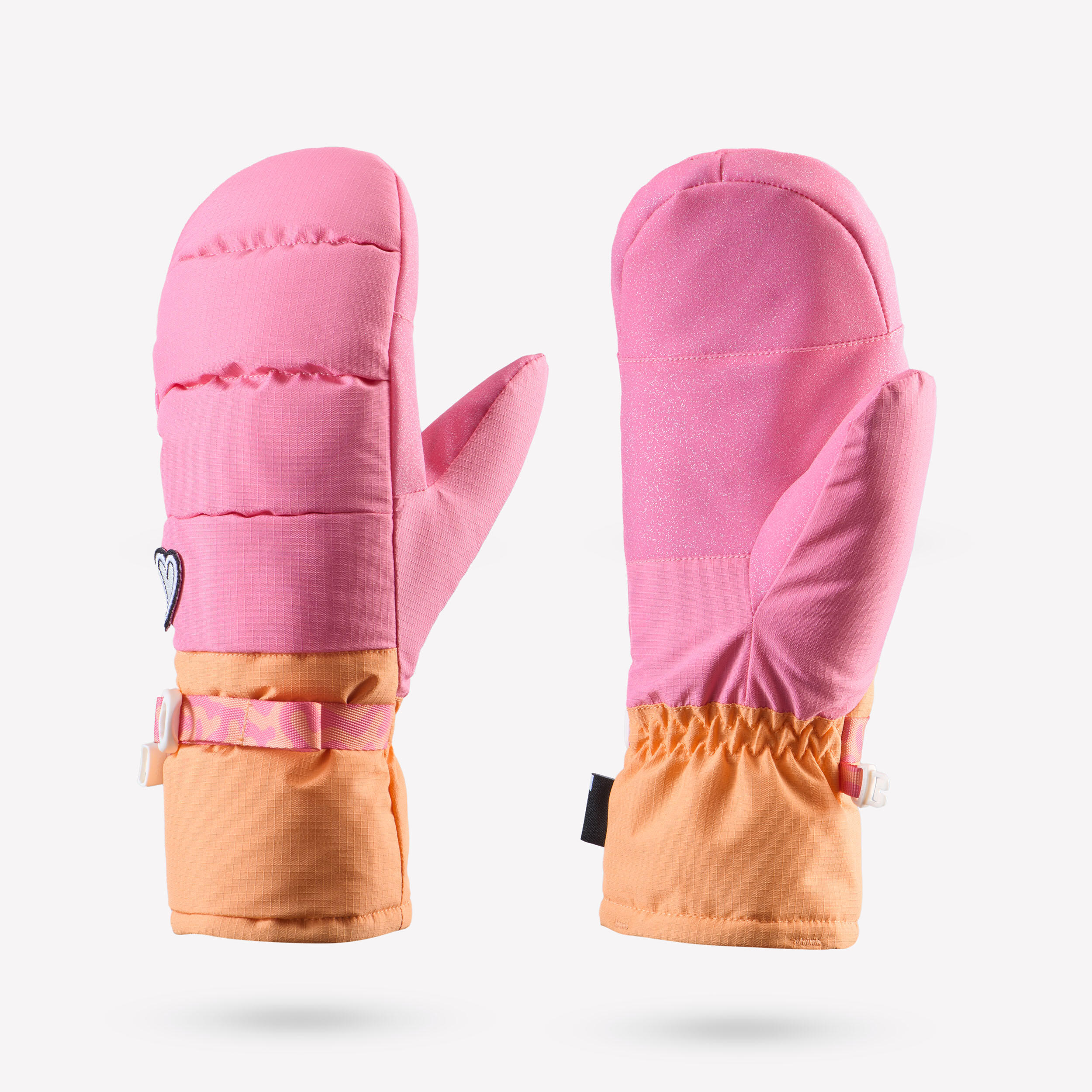 Skihandschuhe Fäustlinge Kinder wasserdicht - 500 orange/rosa mit Pailletten