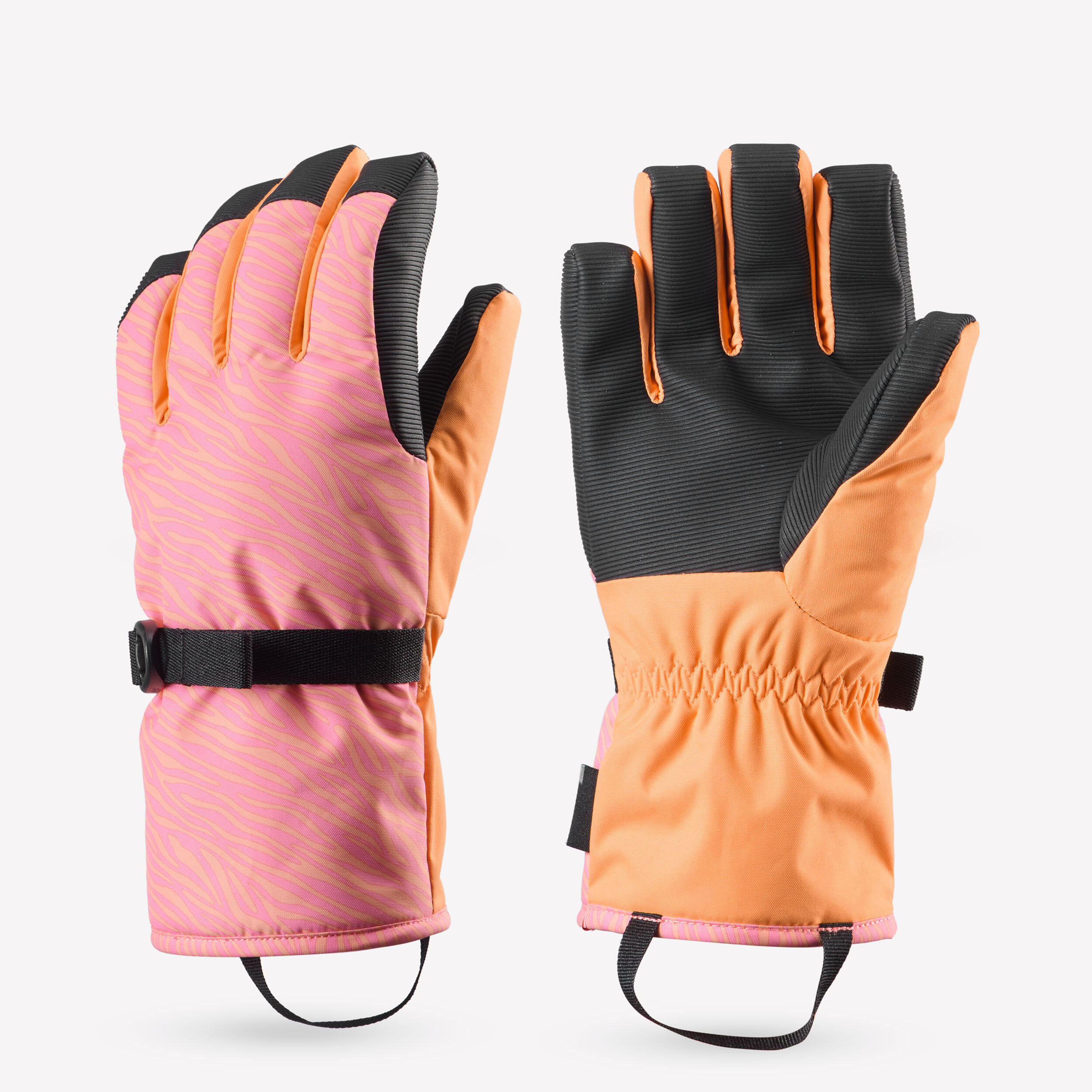 Skihandschuhe Kinder wasserdicht - 100 rosa/orange Zebrastreifen