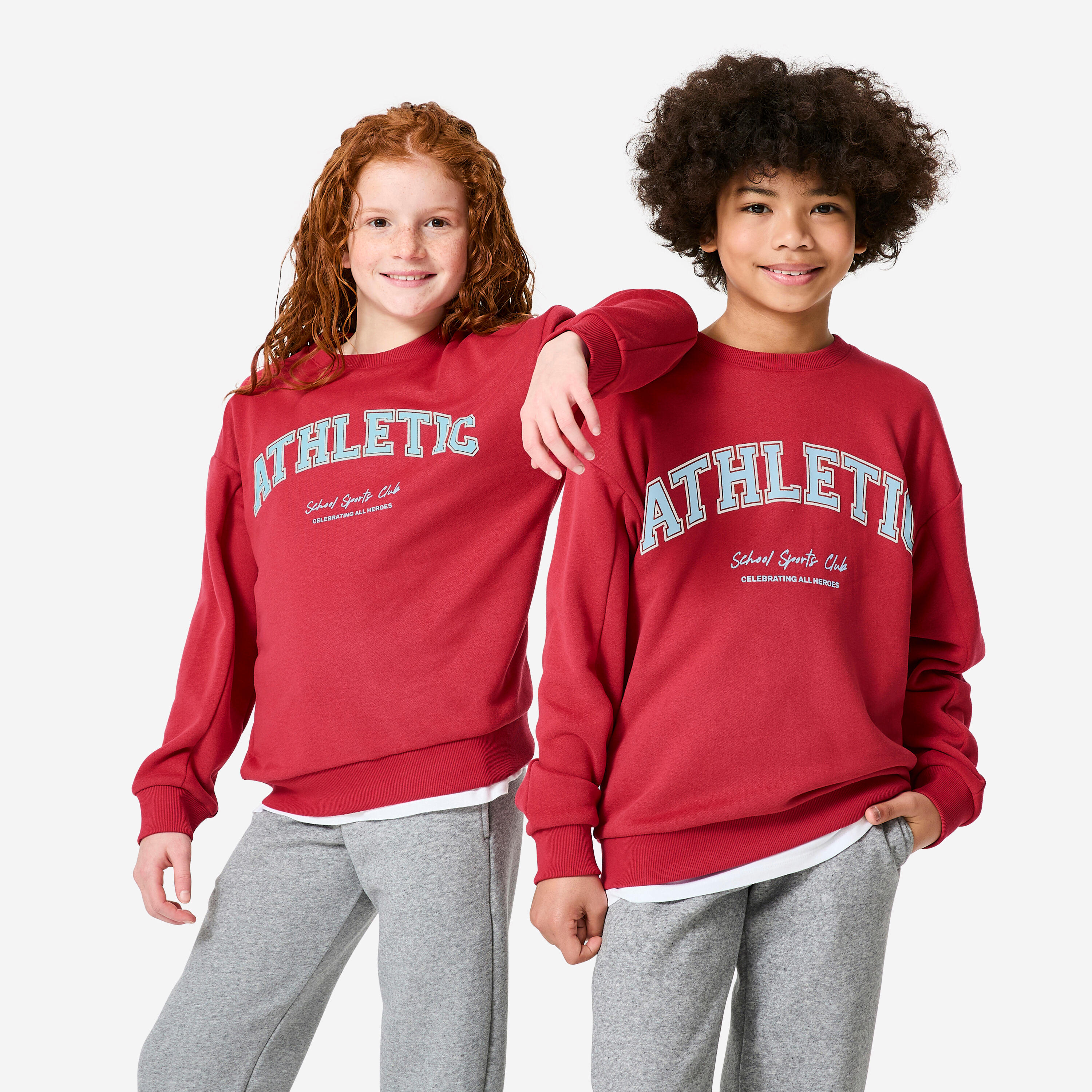 Sweatshirt Kinder Rundhals Molton warm - bedruckt rot