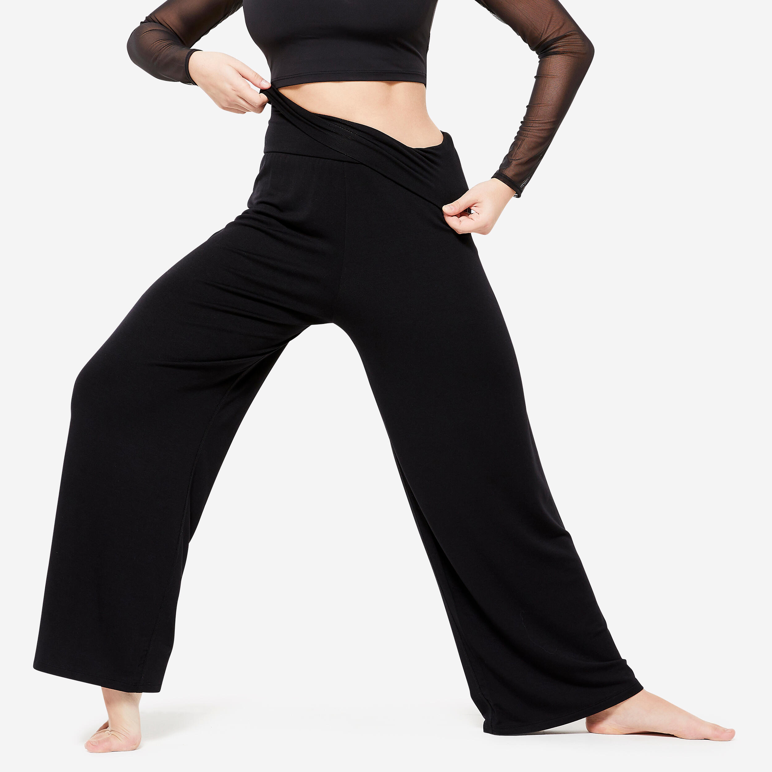 Tanzhose Damen Modern Dance fließend weit - schwarz