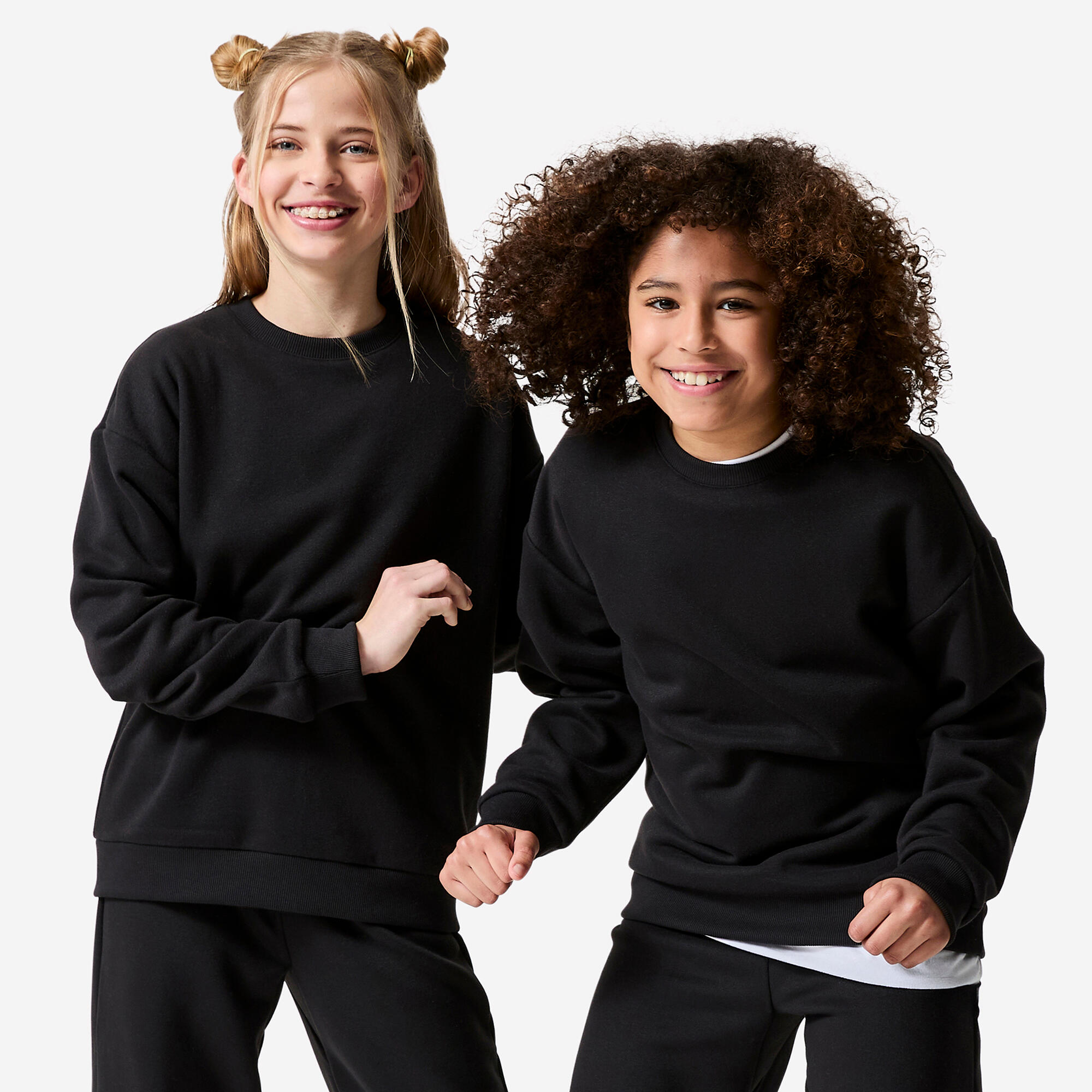 Sweatshirt Kinder Rundhalsausschnitt Molton - schwarz