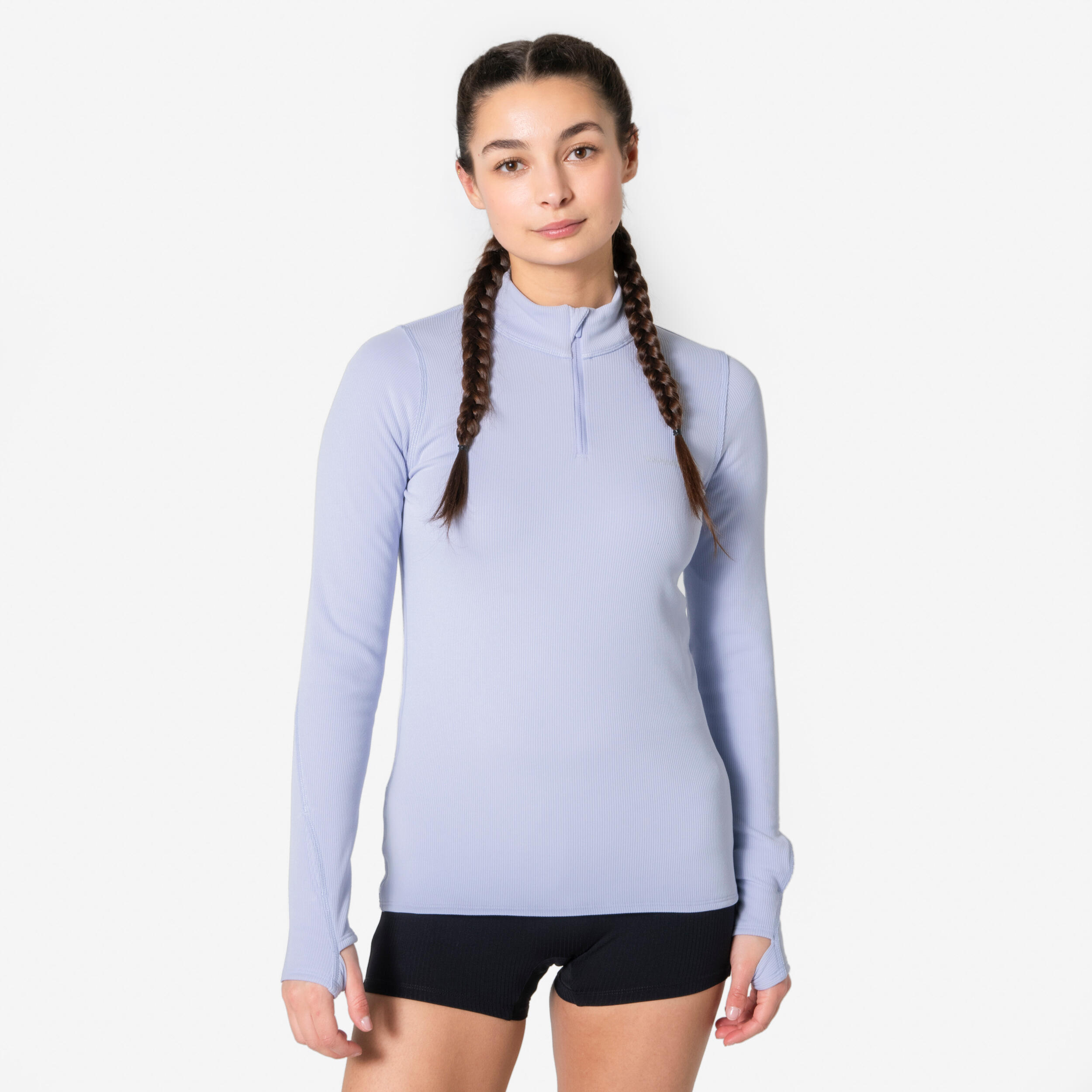 Laufshirt langarm Damen warm 1/2 Reißverschluss - Run Flow helllila
